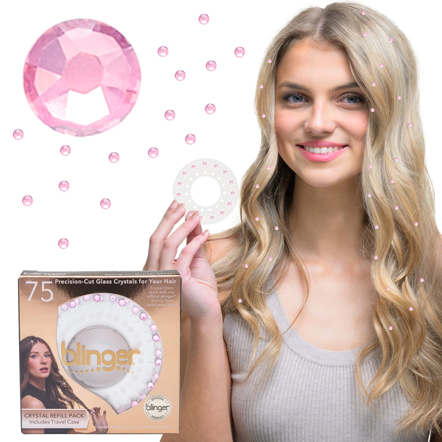 Blinger Shimmer Crystal Refill Pack – 5 Discs, 75 Precision-Cut Crystals, Light Rose