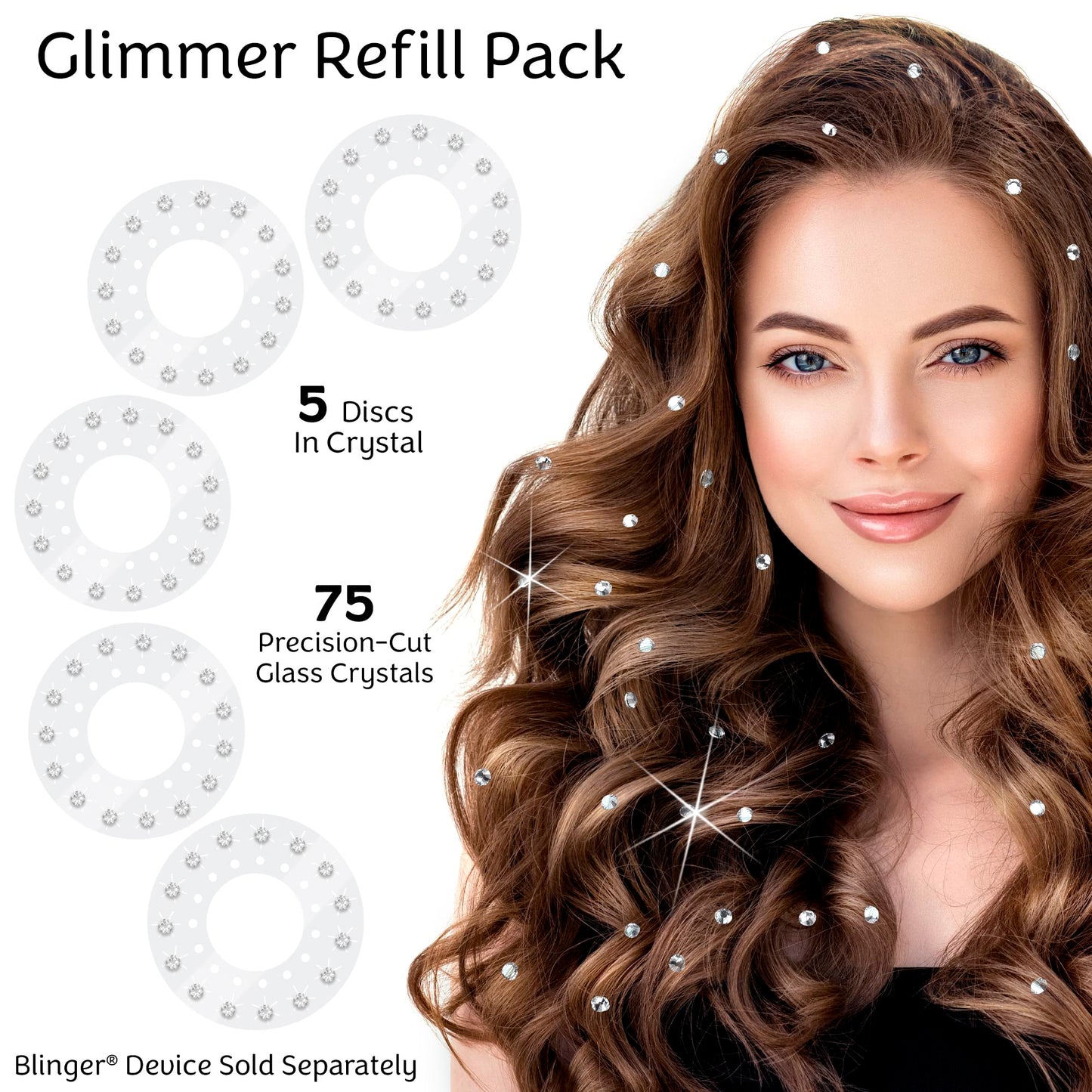 Blinger Shimmer Crystal Refill Pack – 75 Precision-Cut Crystals, 5 Discs | Hair-Safe Glam