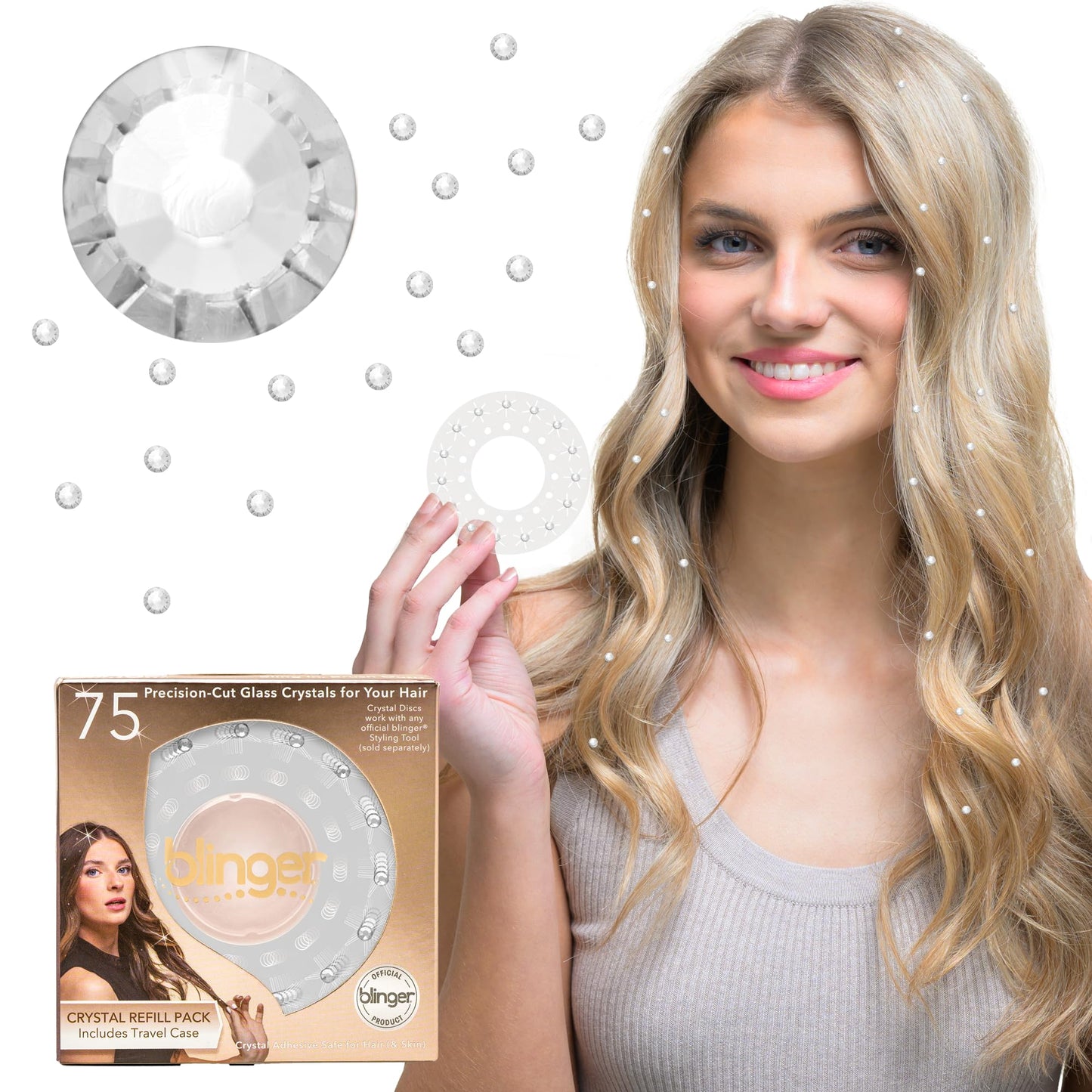blinger Shimmer Crystal Refill Pack – 75 Precision-Cut Crystals, 5 Discs | Hair-Safe