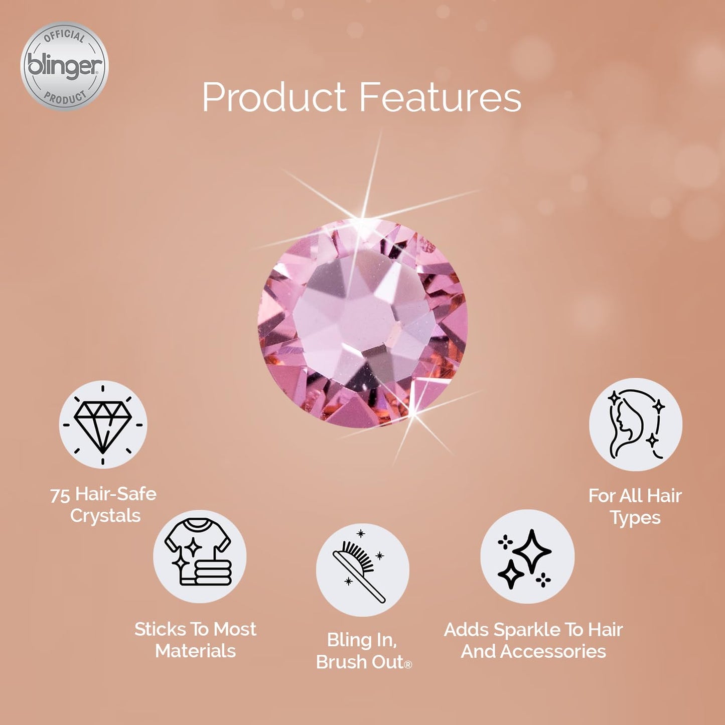 Blinger Shimmer Crystal Refill Pack – 5 Discs, 75 Precision-Cut Crystals, Light Rose
