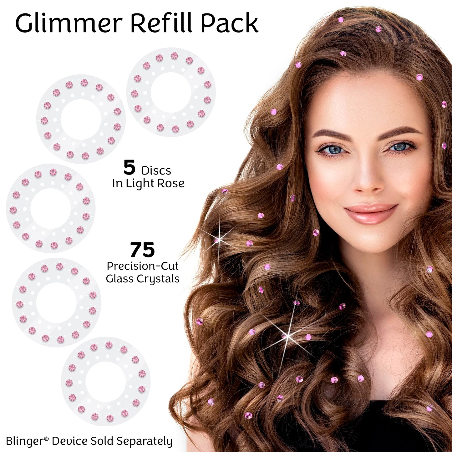 Blinger Shimmer Crystal Refill Pack – 5 Discs, 75 Precision-Cut Crystals, Light Rose