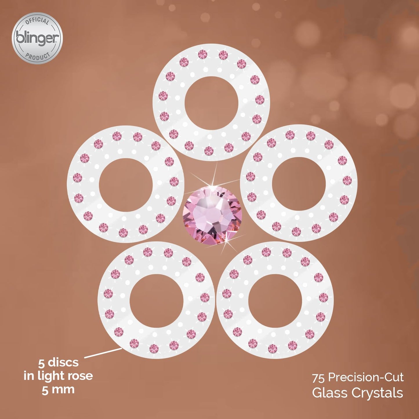 Blinger Shimmer Crystal Refill Pack – 5 Discs, 75 Precision-Cut Crystals, Light Rose