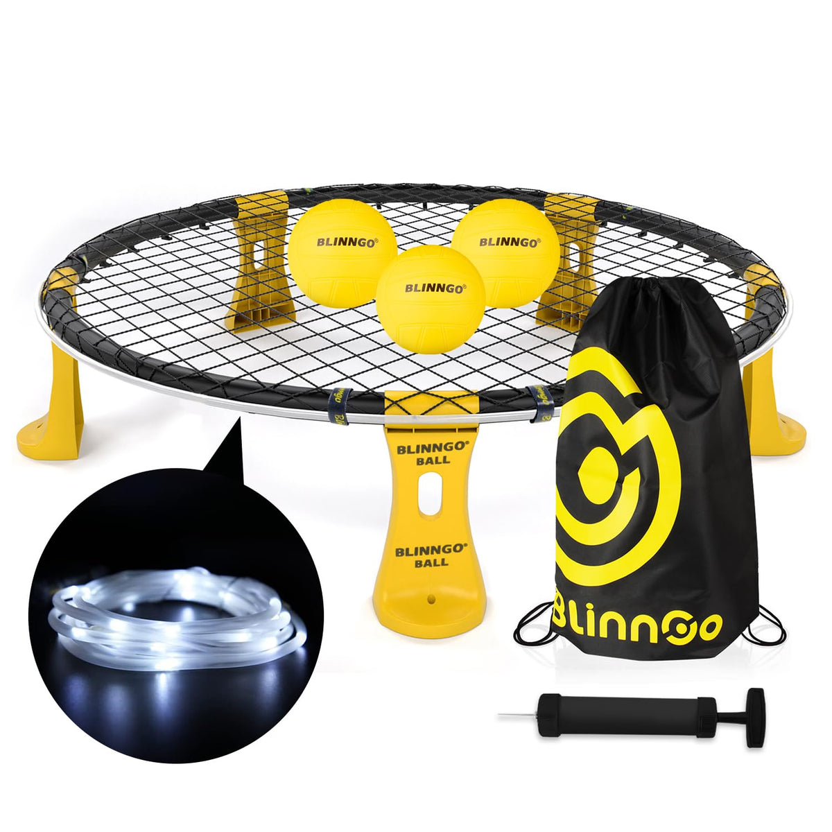 Blinngo Sport Roundnet Game 3 Balls Version with Strip Light – All-Day Beach, Lawn & Backyard Set