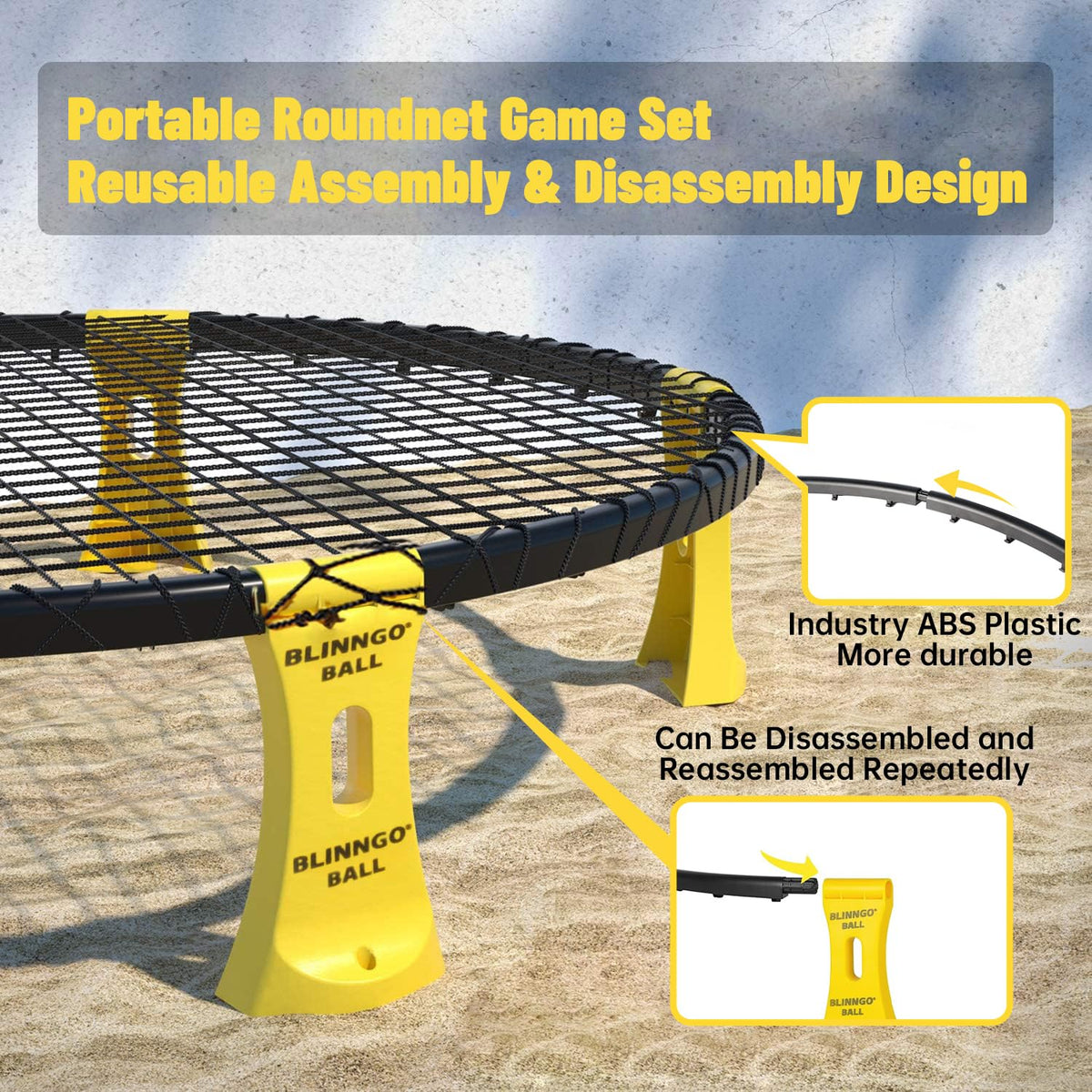 Blinngo Sport Roundnet Game 3 Balls Version with Strip Light – All-Day Beach, Lawn & Backyard Set