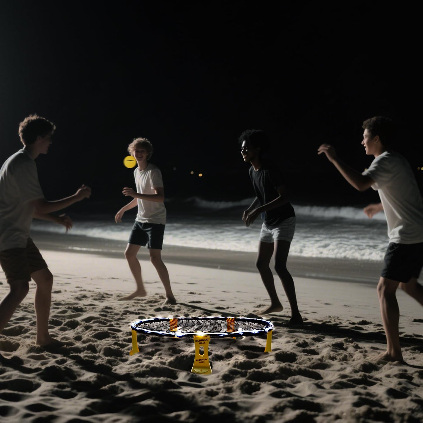Blinngo Sport Roundnet Game 3 Balls Version with Strip Light – All-Day Beach, Lawn & Backyard Set