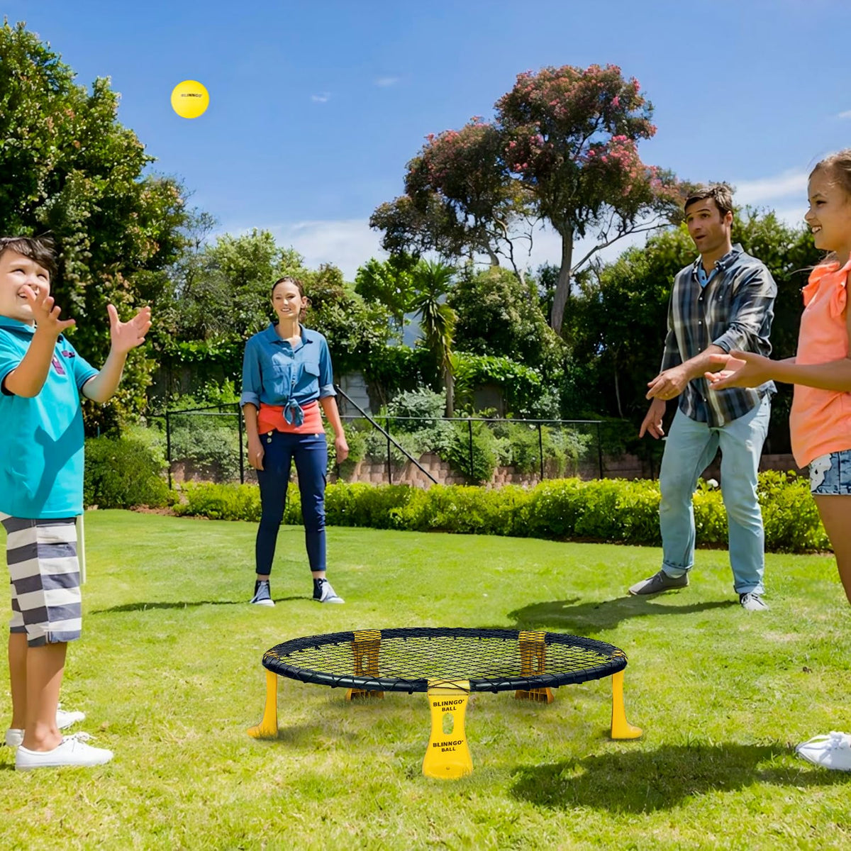Blinngo Sport Roundnet Game 3 Balls Version with Strip Light – All-Day Beach, Lawn & Backyard Set