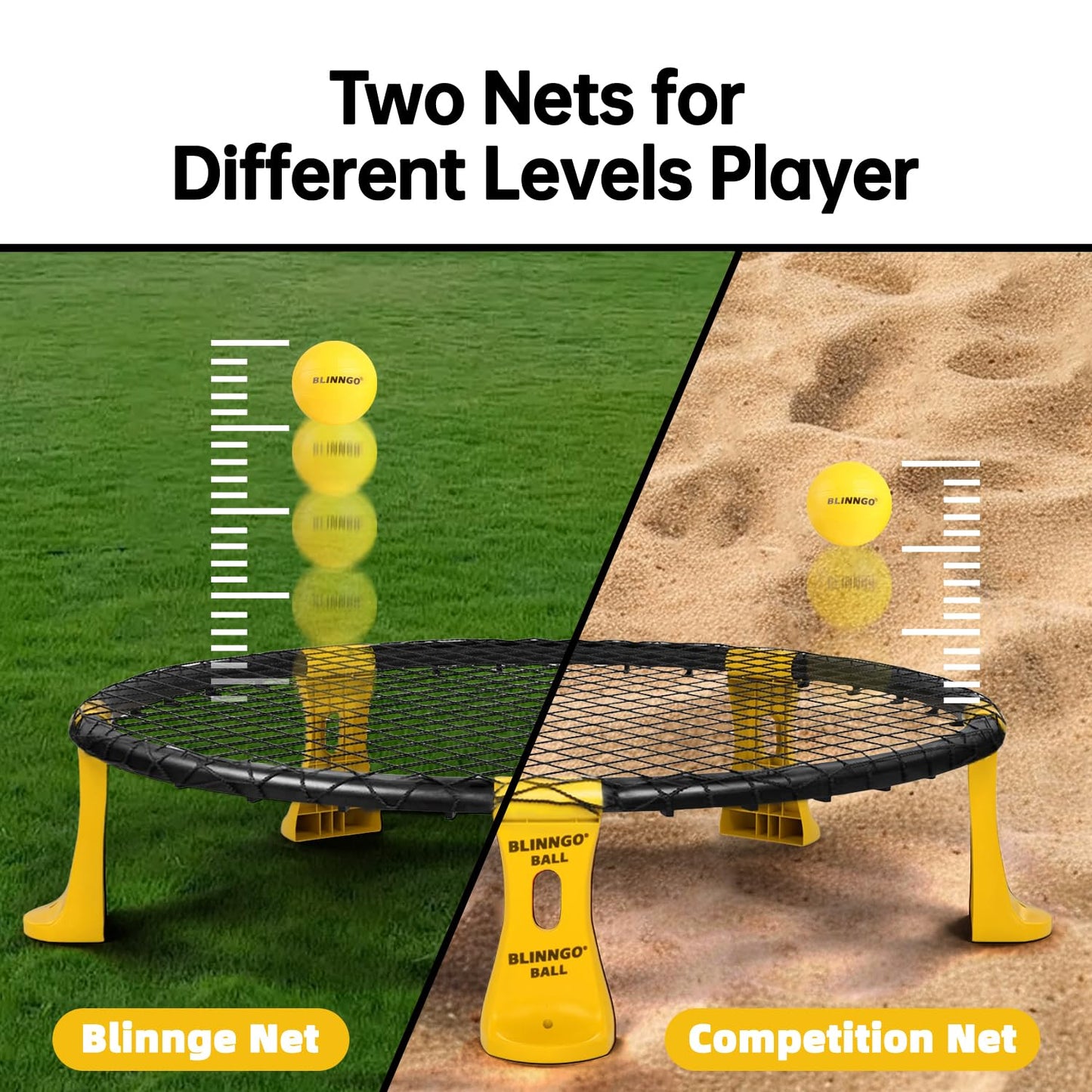 Blinngo Sport Roundnet Game 3 Balls Version with Strip Light – All-Day Beach, Lawn & Backyard Set