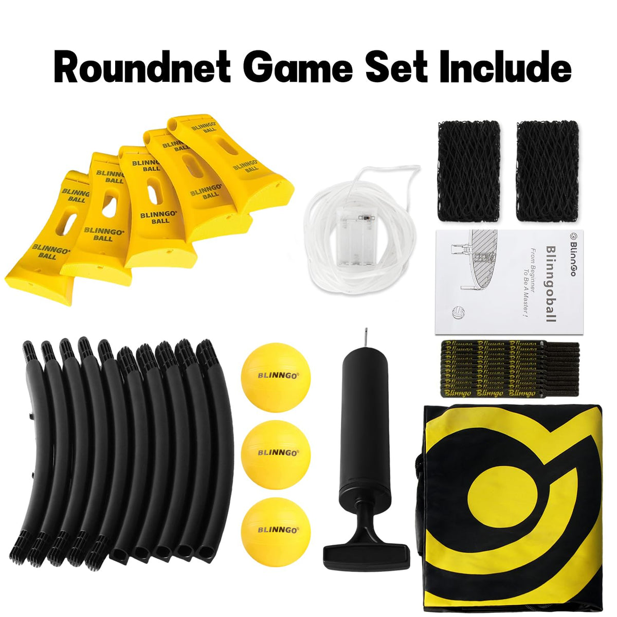 Blinngo Sport Roundnet Game 3 Balls Version with Strip Light – All-Day Beach, Lawn & Backyard Set