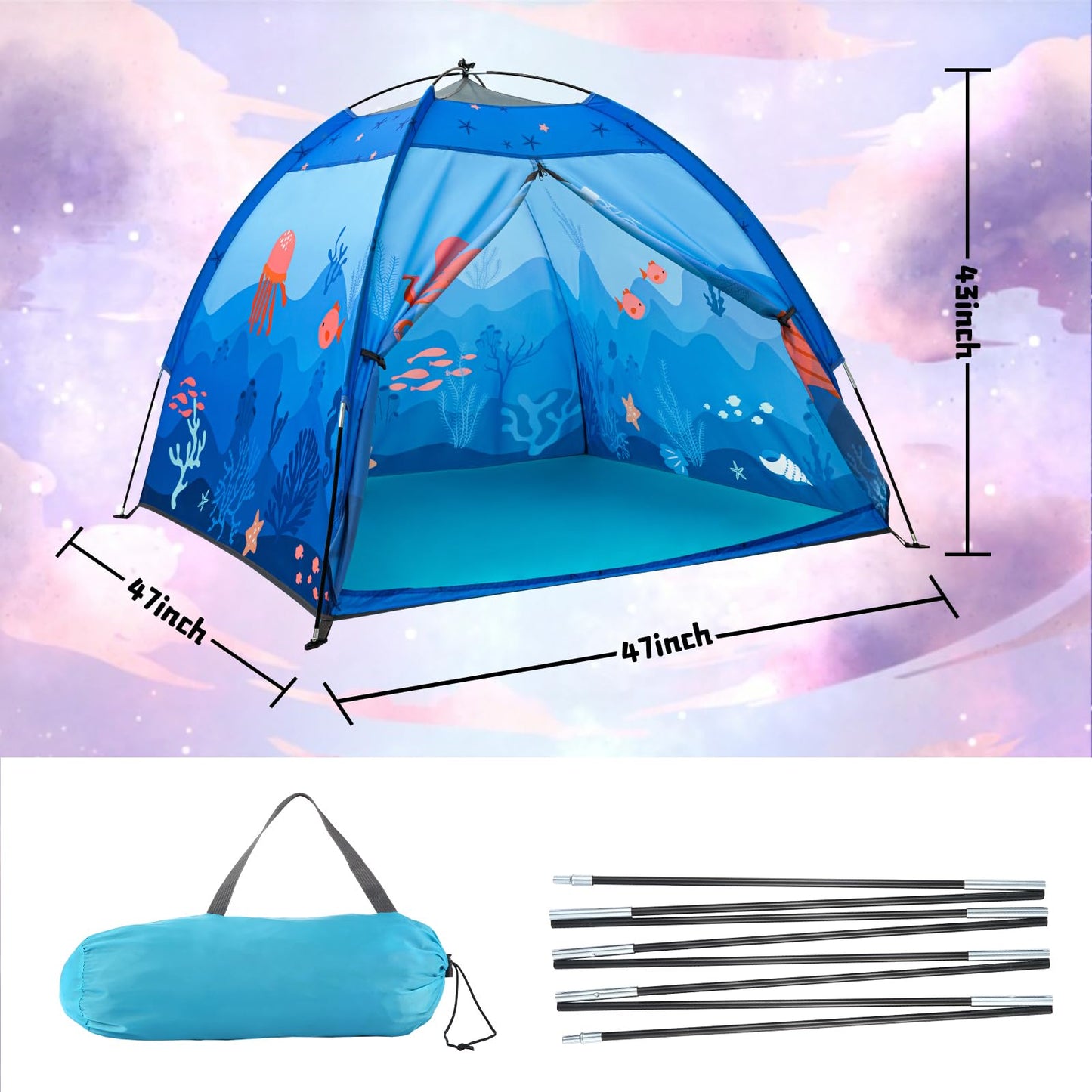 BLINWORLD Undersea World Kids Play Tent – Foldable Pop Up Indoor/Outdoor Playhouse (47 x 47 x 41 in, Blue)