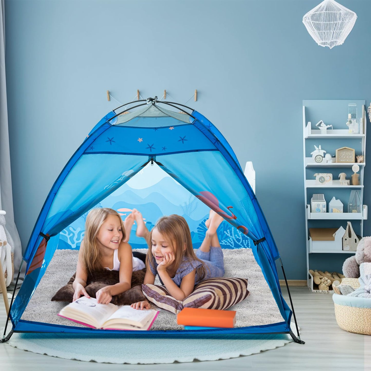 BLINWORLD Undersea World Kids Play Tent – Foldable Pop Up Indoor/Outdoor Playhouse (47 x 47 x 41 in, Blue)