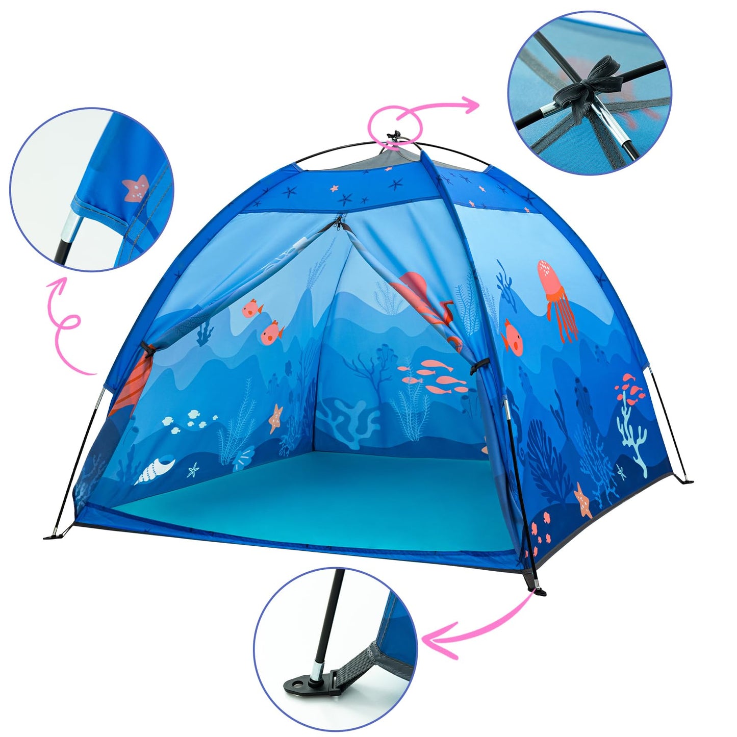 BLINWORLD Undersea World Kids Play Tent – Foldable Pop Up Indoor/Outdoor Playhouse (47 x 47 x 41 in, Blue)