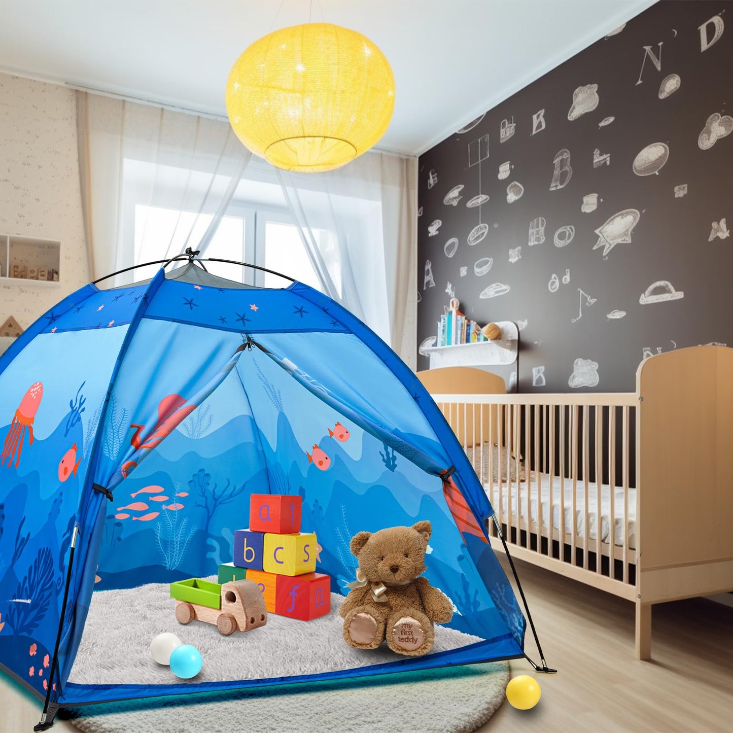 BLINWORLD Undersea World Kids Play Tent – Foldable Pop Up Indoor/Outdoor Playhouse (47 x 47 x 41 in, Blue)