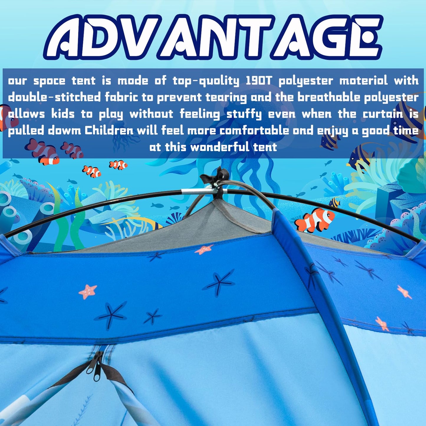 BLINWORLD Undersea World Kids Play Tent – Foldable Pop Up Indoor/Outdoor Playhouse (47 x 47 x 41 in, Blue)