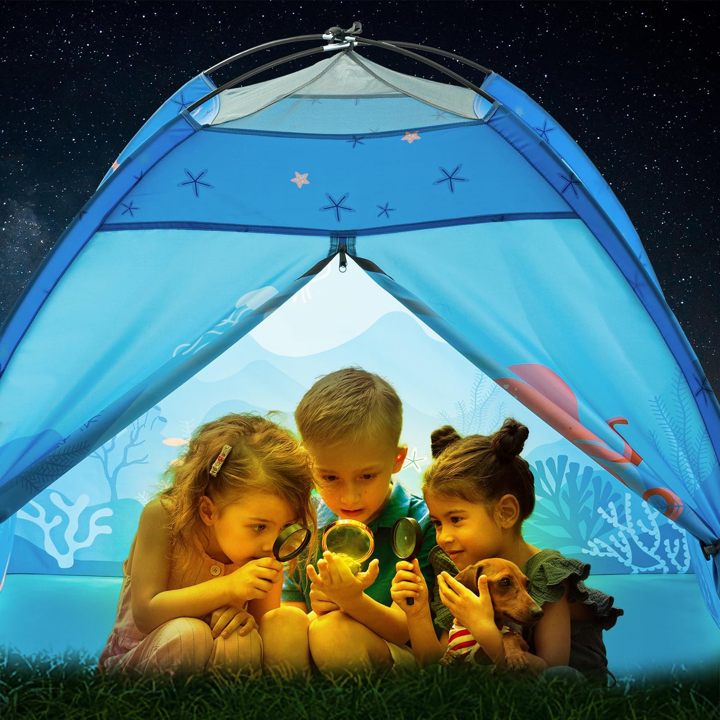 BLINWORLD Undersea World Kids Play Tent – Foldable Pop Up Indoor/Outdoor Playhouse (47 x 47 x 41 in, Blue)