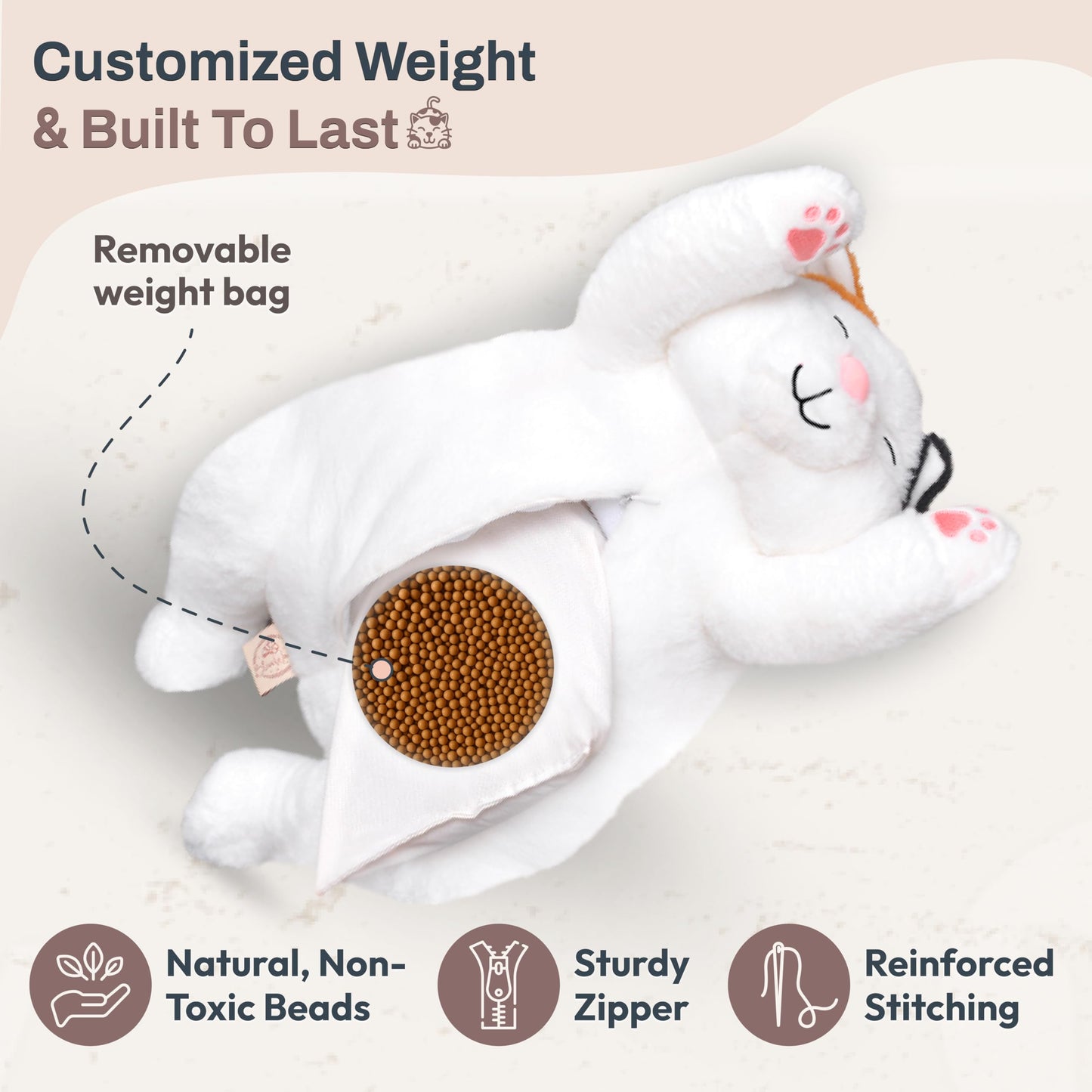 Bliss World 20-Inch Calico Cat Weighted Plush – 5 lb, Microwavable & Coolable