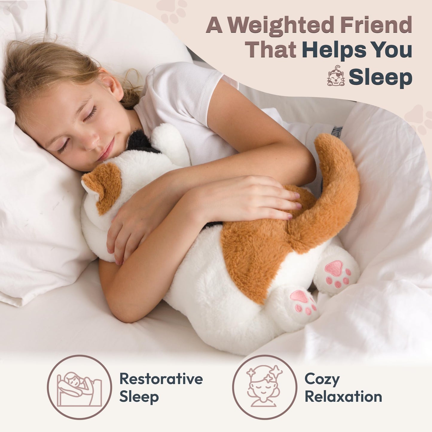 Bliss World 20-Inch Calico Cat Weighted Plush – 5 lb, Microwavable & Coolable
