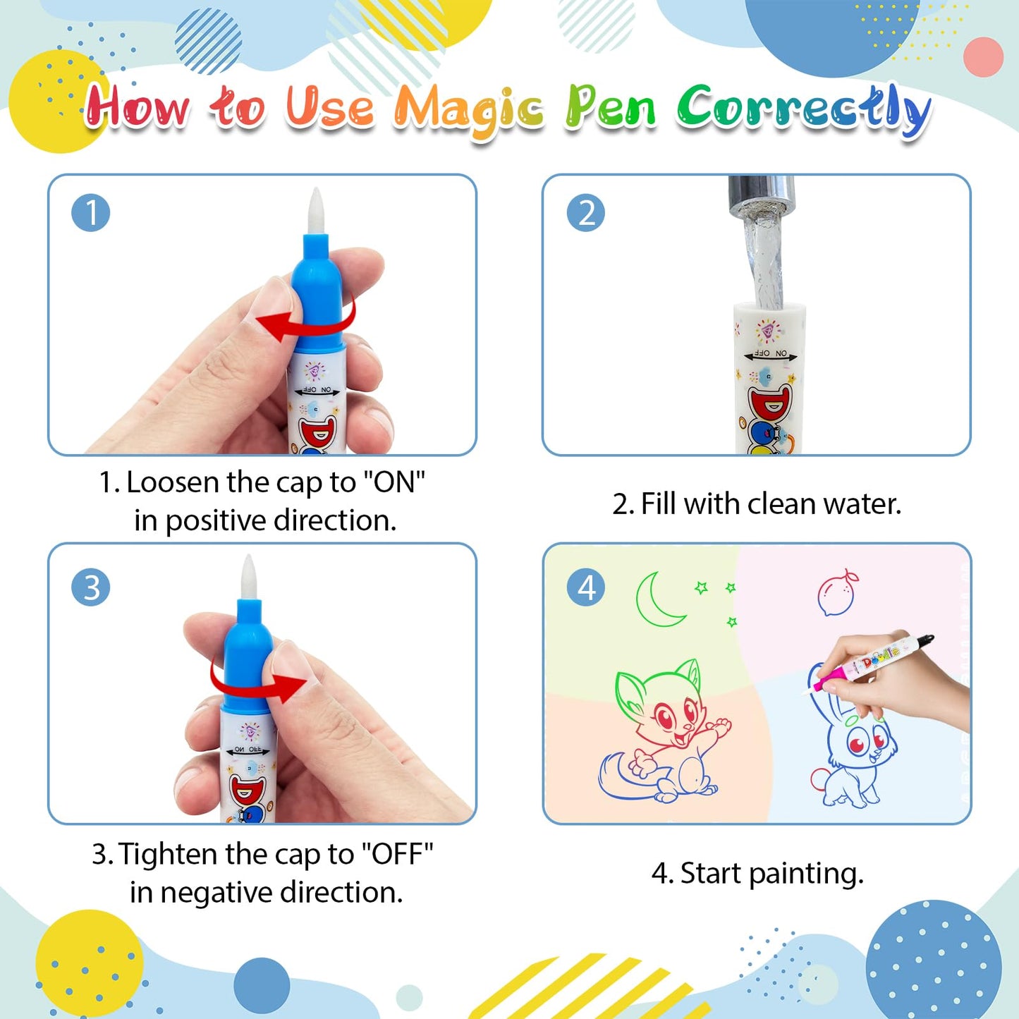 BlissfulBlend Water Doodle Mat – Mess-Free Coloring for Kids (31x24 in) with Magic Pens