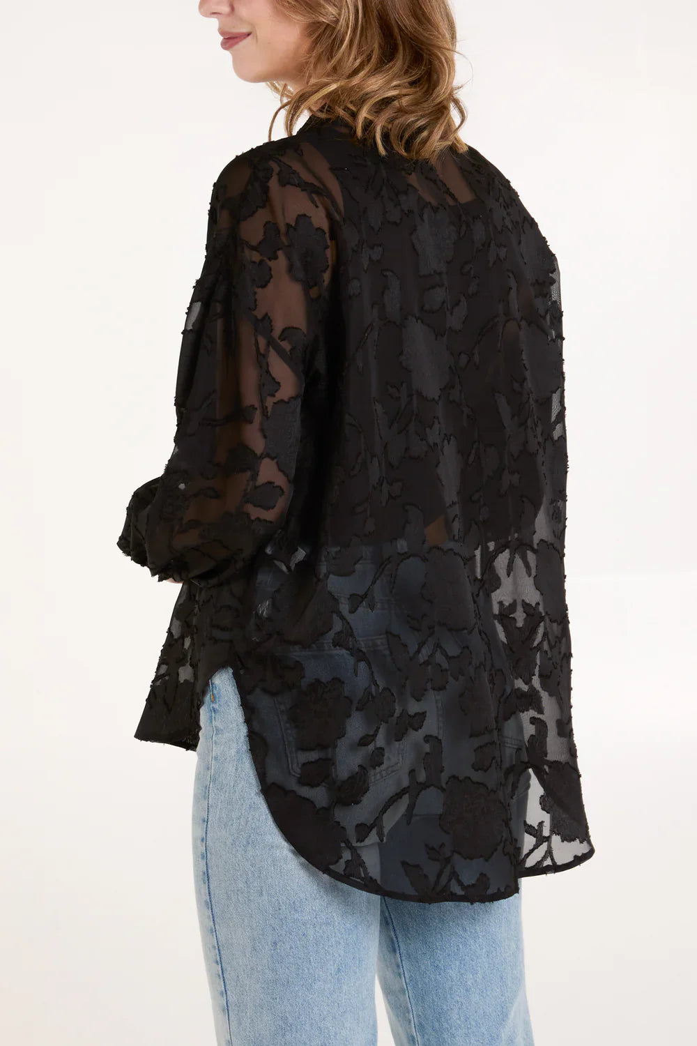 QED London - Sheer Floral Print Shirt - Available in Black, Pink and Mint