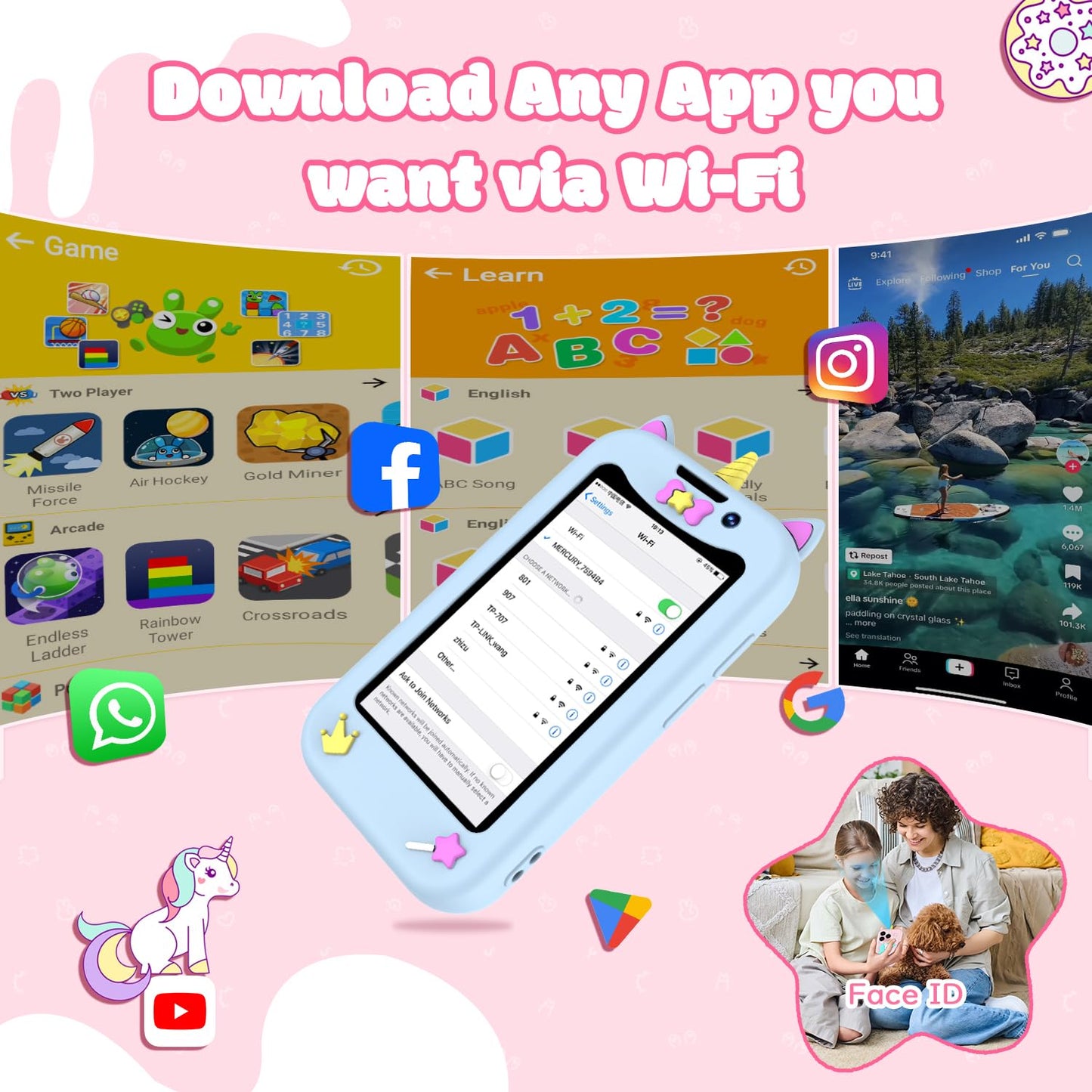 BLKE Max Kids Phone for Girls — Dual Cameras, GPS Safety, HD Touch Screen Mini Smartphone for Ages 3+