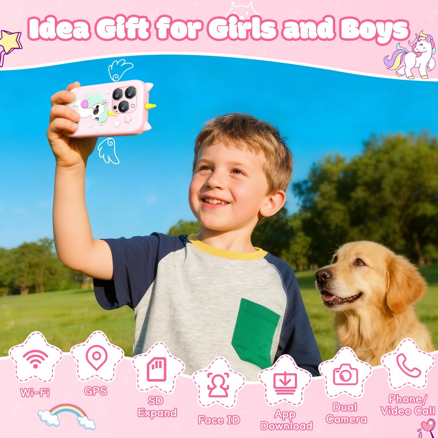 BLKE Max Kids Phone for Girls — Dual Cameras, GPS Safety, HD Touch Screen Mini Smartphone for Ages 3+