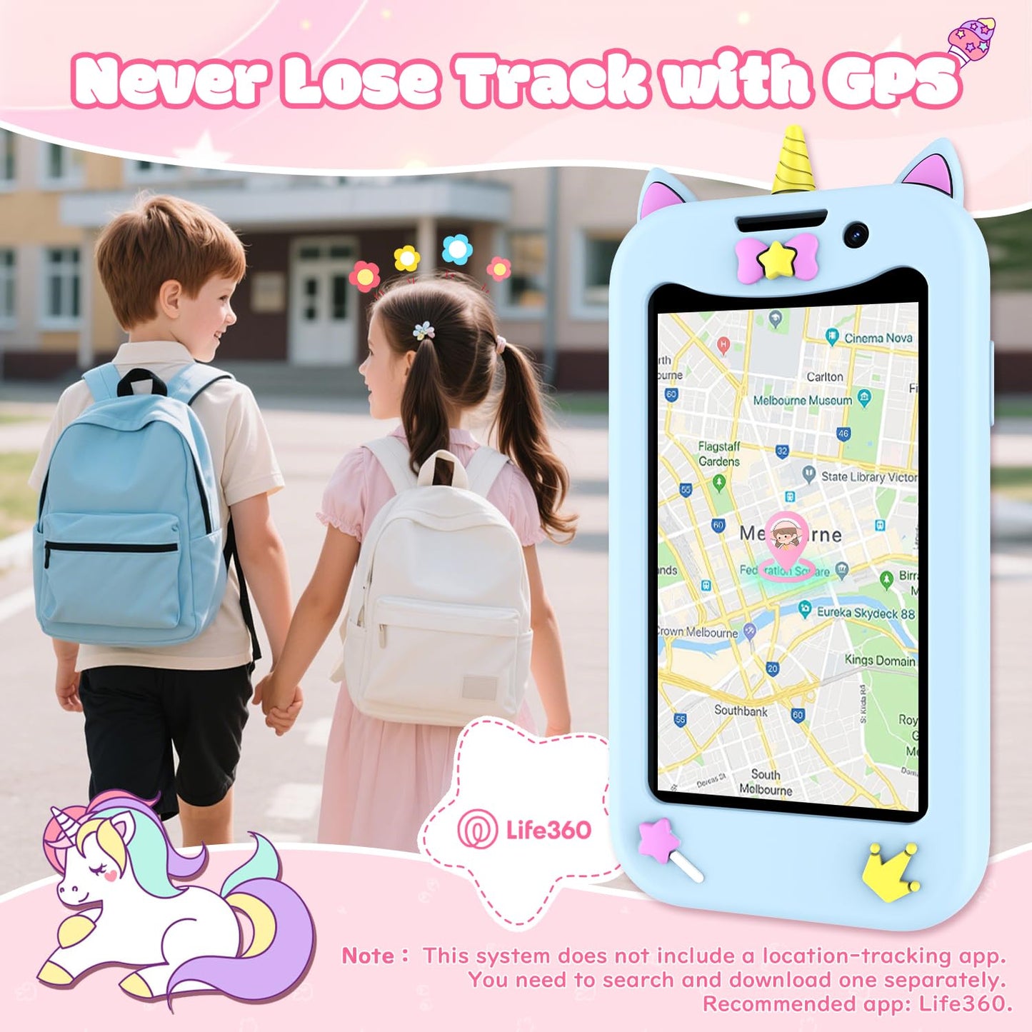 BLKE Max Kids Phone for Girls — Dual Cameras, GPS Safety, HD Touch Screen Mini Smartphone for Ages 3+