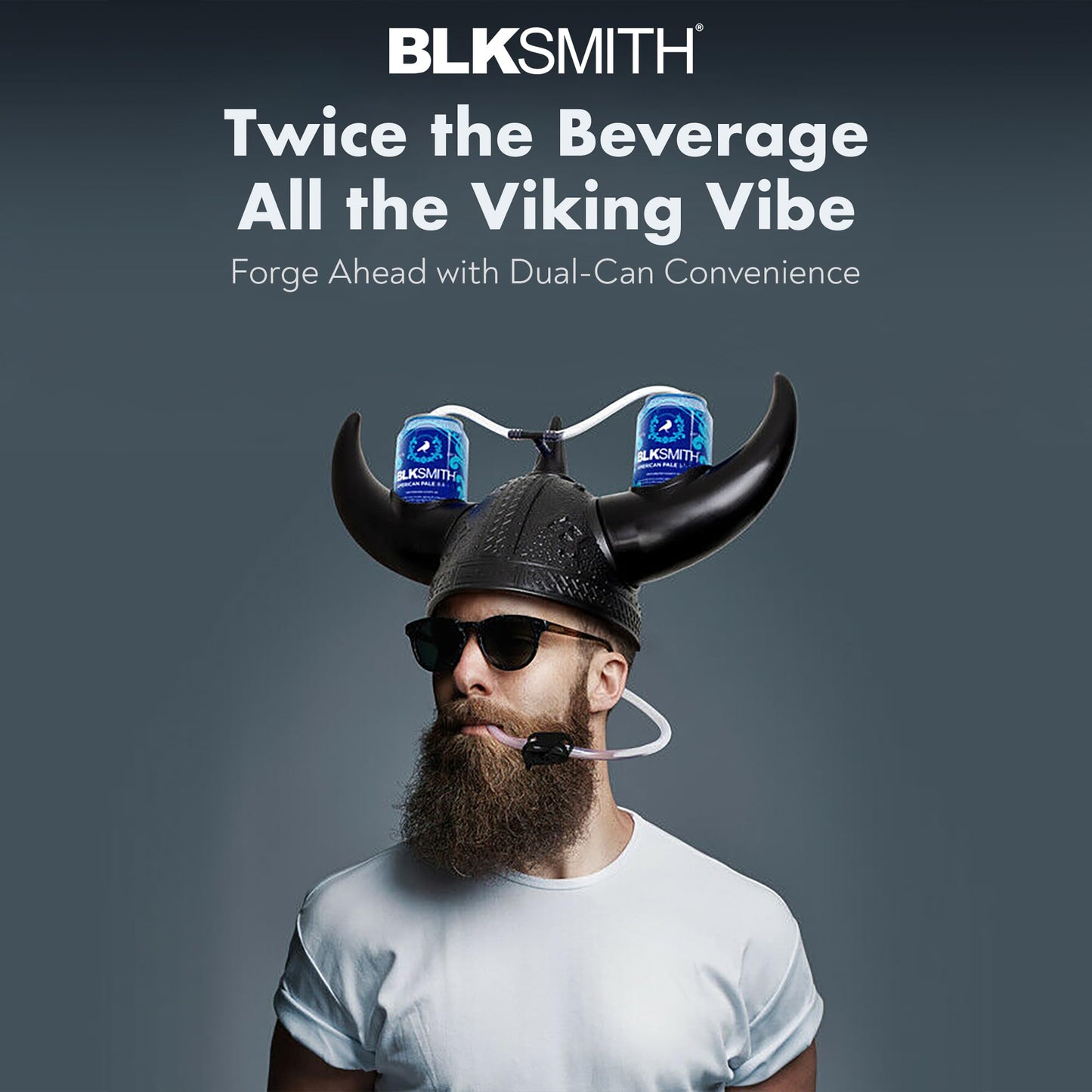 BLKSMITH Viking Drinking Helmet with Straws – Holds 2 Cans – Adjustable 16–24 in – Funny Beer Hat Gift