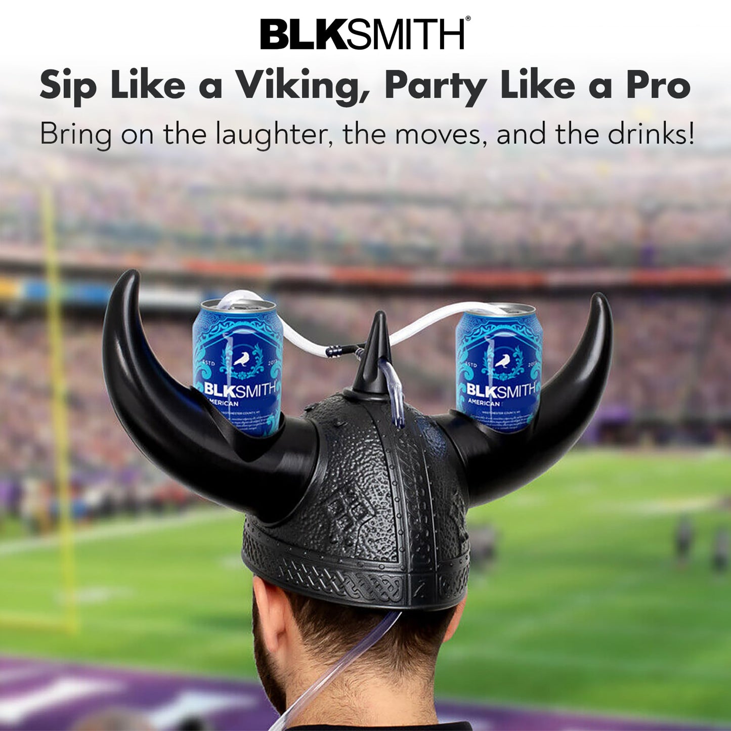 BLKSMITH Viking Drinking Helmet with Straws – Holds 2 Cans – Adjustable 16–24 in – Funny Beer Hat Gift