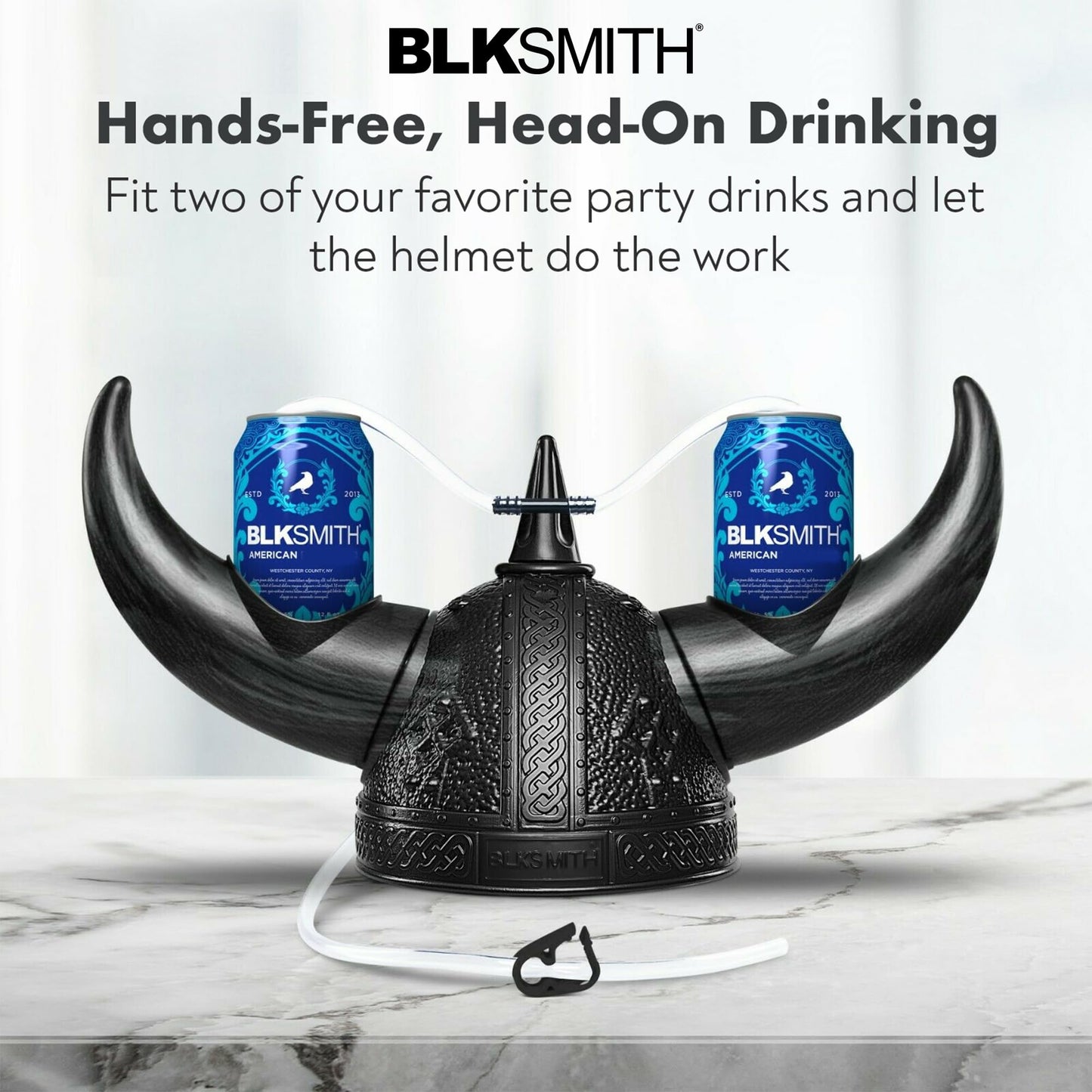 BLKSMITH Viking Drinking Helmet with Straws – Holds 2 Cans – Adjustable 16–24 in – Funny Beer Hat Gift