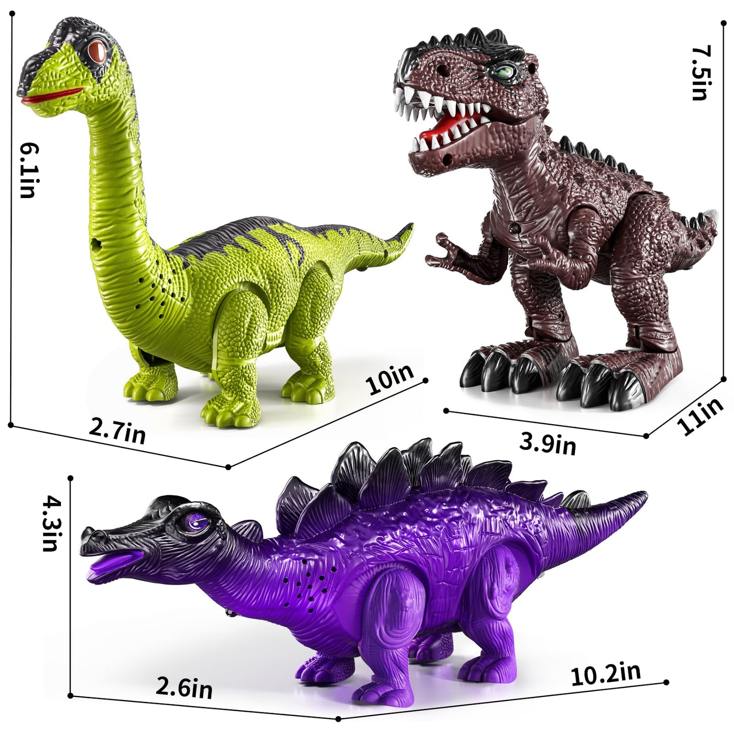 BLmukce 3 Pack Walking Dinosaurs for Toddlers - T Rex Brachiosaurus Stegosaurus