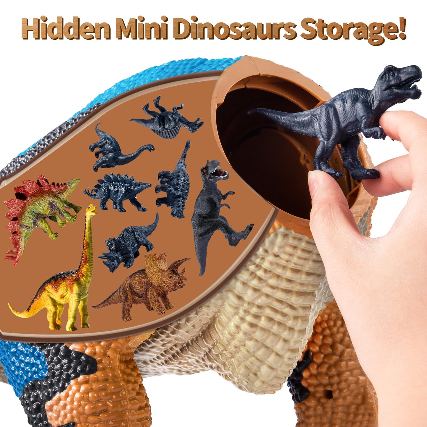 BLmukce 24" Large Dinosaur Toy – T-Rex with Belly Storage, Lights, Mist Spray, and 10+ Dinosaurs