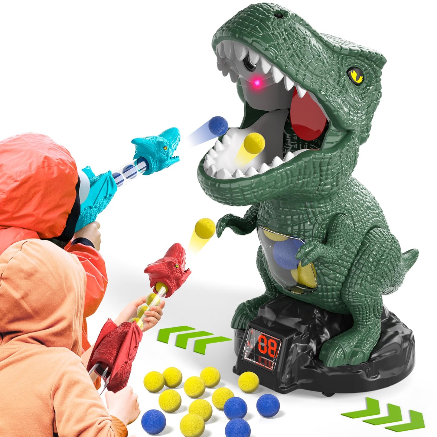 BLmukce Dinosaur Shooting Game for Kids – 2 Launchers, 48 Foam Bullets, 3 Modes