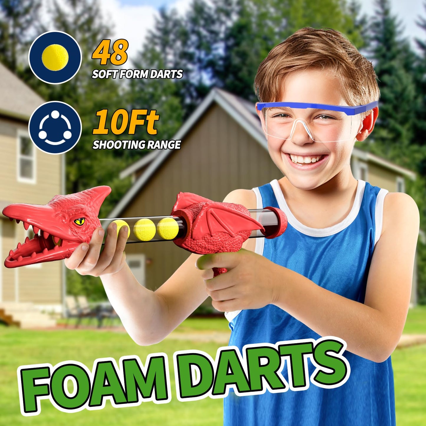 BLmukce Dinosaur Shooting Game for Kids – 2 Launchers, 48 Foam Bullets, 3 Modes