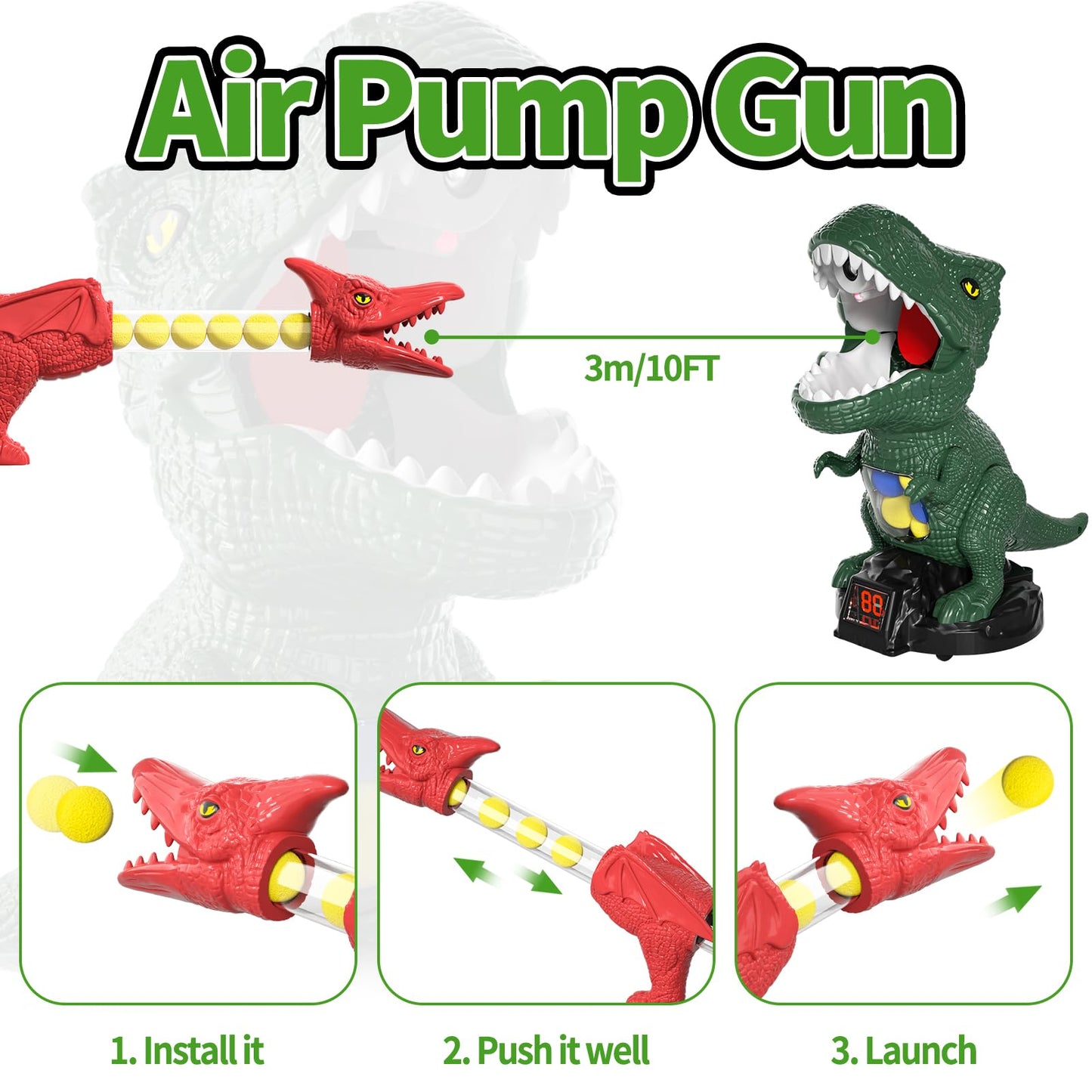 BLmukce Dinosaur Shooting Game for Kids – 2 Launchers, 48 Foam Bullets, 3 Modes