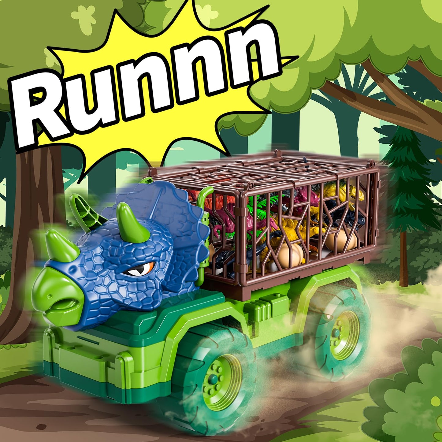 BLmukce Dinosaur Transport Truck Set with 8 Figures & Play Mat (3-5 yrs)