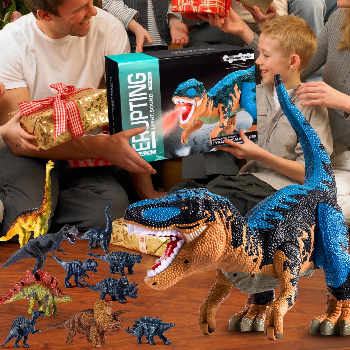 BLmukce 24" Large Dinosaur Toy – T-Rex with Belly Storage, Lights, Mist Spray, and 10+ Dinosaurs