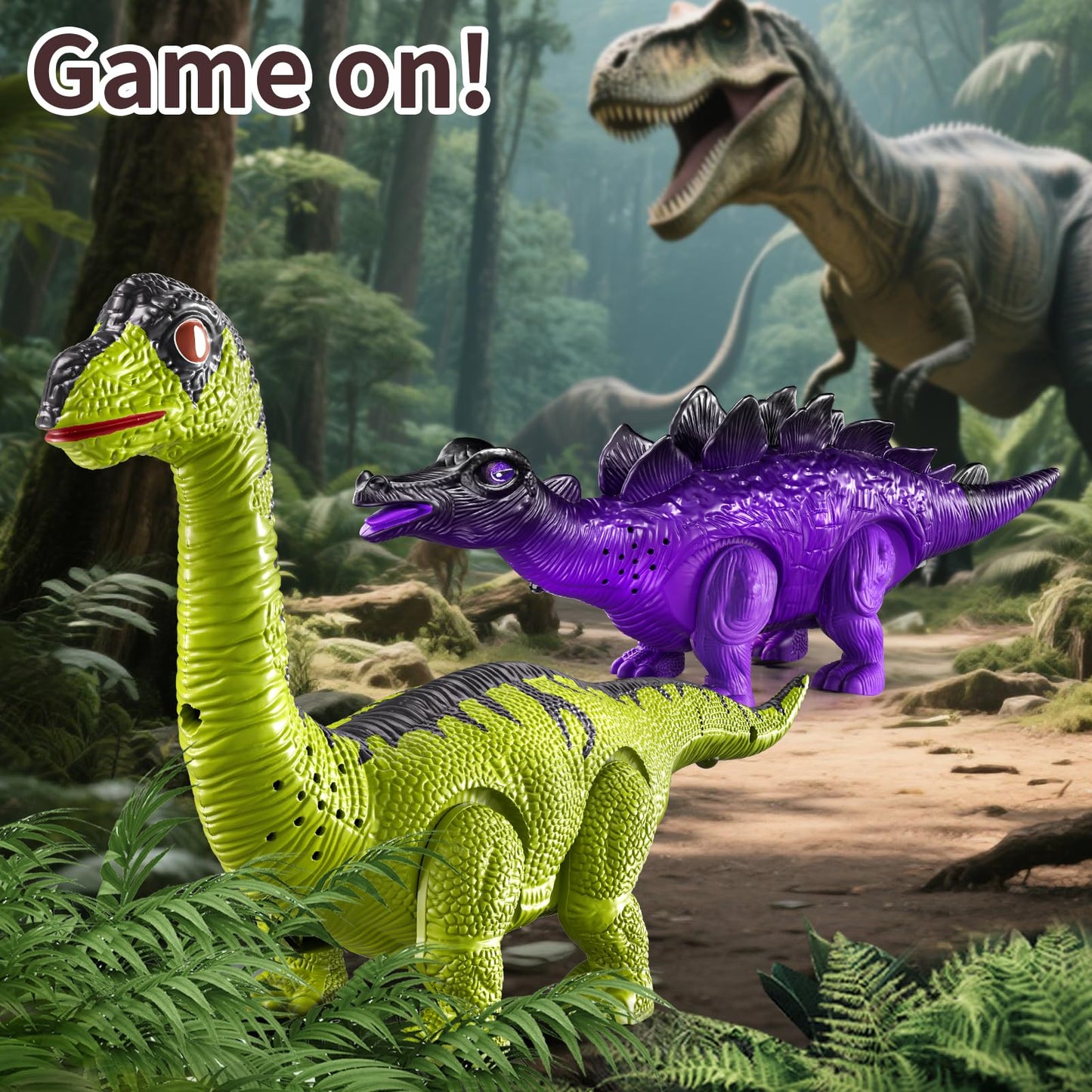 BLmukce 3 Pack Walking Dinosaurs for Toddlers - T Rex Brachiosaurus Stegosaurus