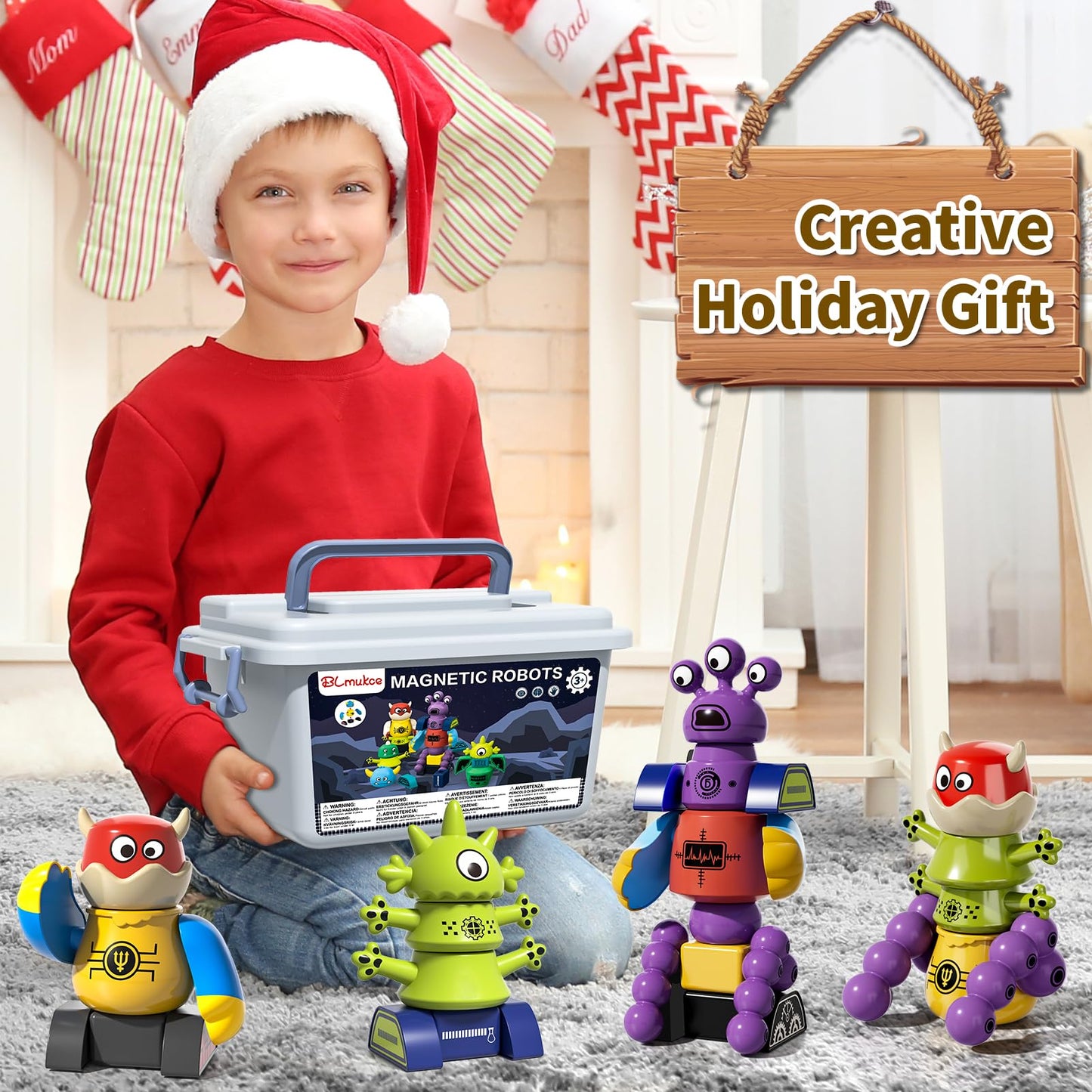 BLmukce Magnetic Robot Toy for Kids 3-5 — 35-Piece STEM Building Set with Storage Box