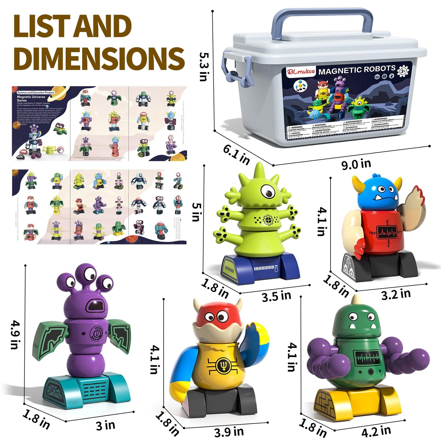 BLmukce Magnetic Robot Toy for Kids 3-5 — 35-Piece STEM Building Set with Storage Box