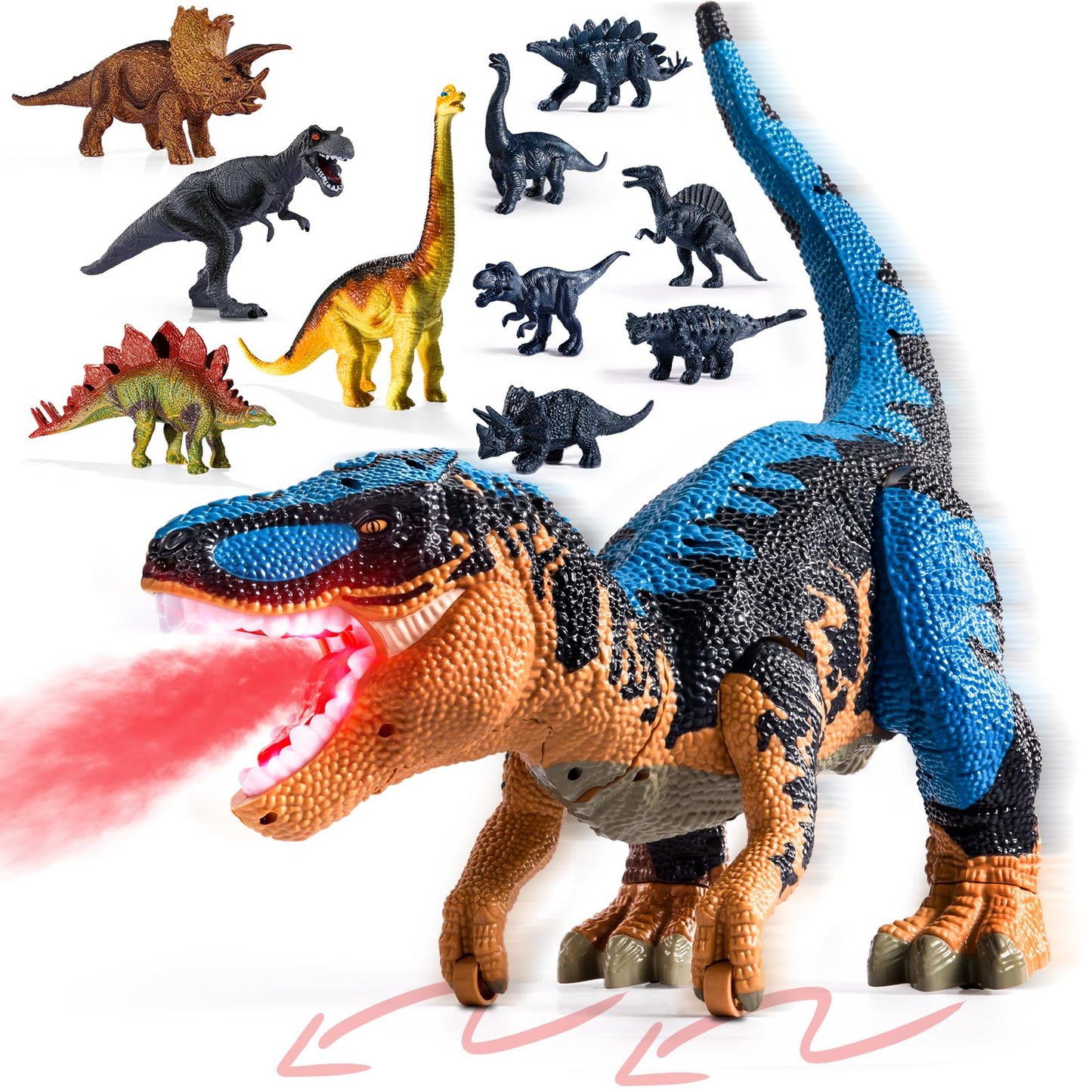 BLmukce 24" Large Dinosaur Toy – T-Rex with Belly Storage, Lights, Mist Spray, and 10+ Dinosaurs