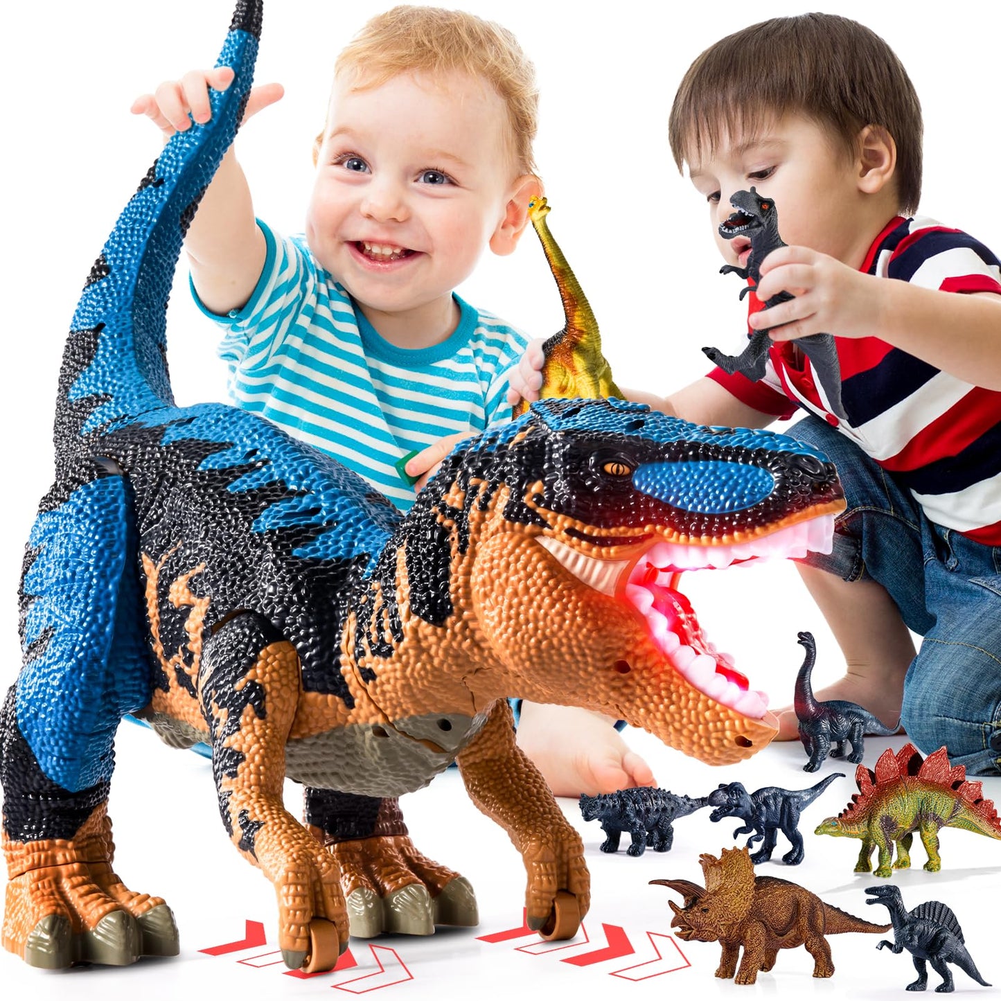 BLmukce 24" Large Dinosaur Toy – T-Rex with Belly Storage, Lights, Mist Spray, and 10+ Dinosaurs