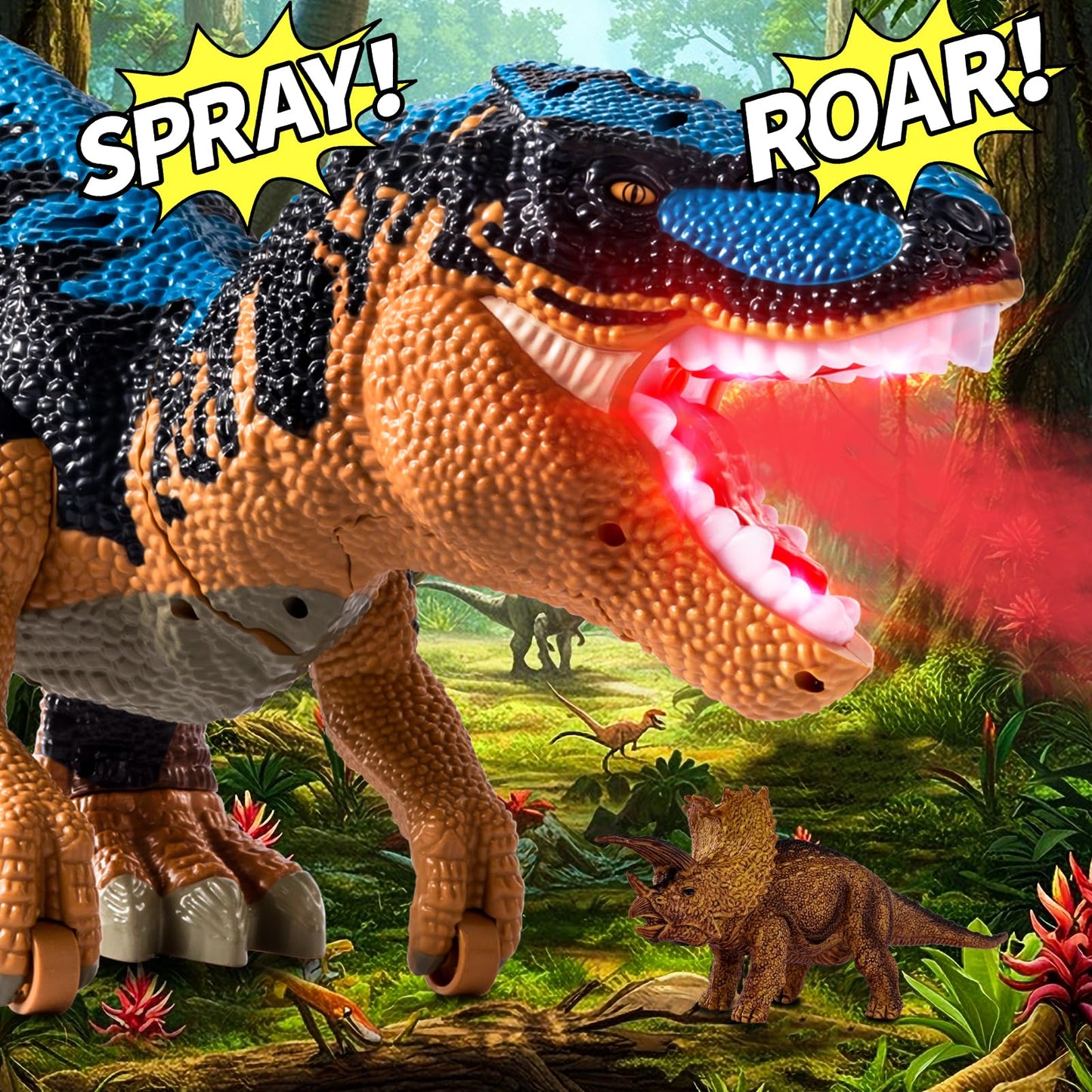 BLmukce 24" Large Dinosaur Toy – T-Rex with Belly Storage, Lights, Mist Spray, and 10+ Dinosaurs