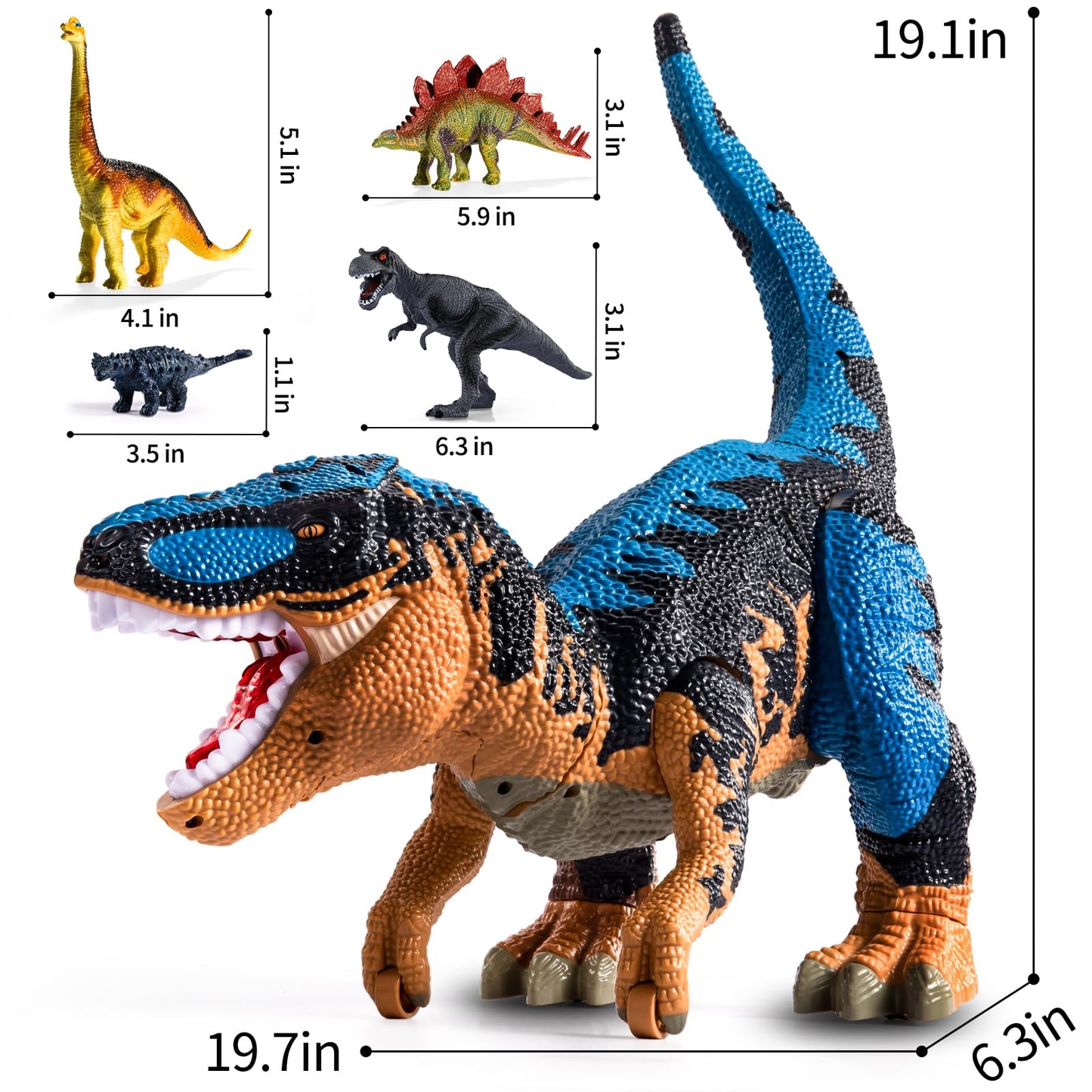 BLmukce 24" Large Dinosaur Toy – T-Rex with Belly Storage, Lights, Mist Spray, and 10+ Dinosaurs