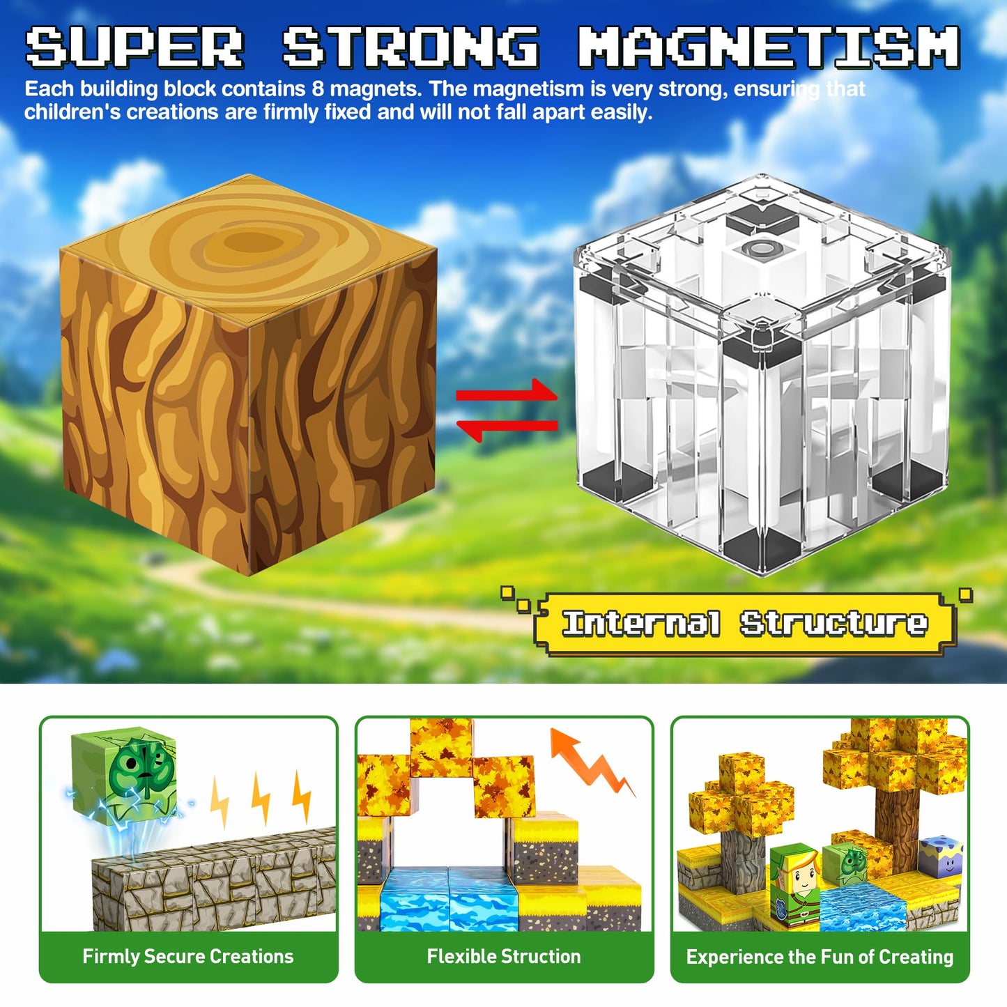 BlockstarterX Magnetic Building Blocks for BOTW Fans – Koroks Magnet Cubes, STEM Toy (100 PCS)