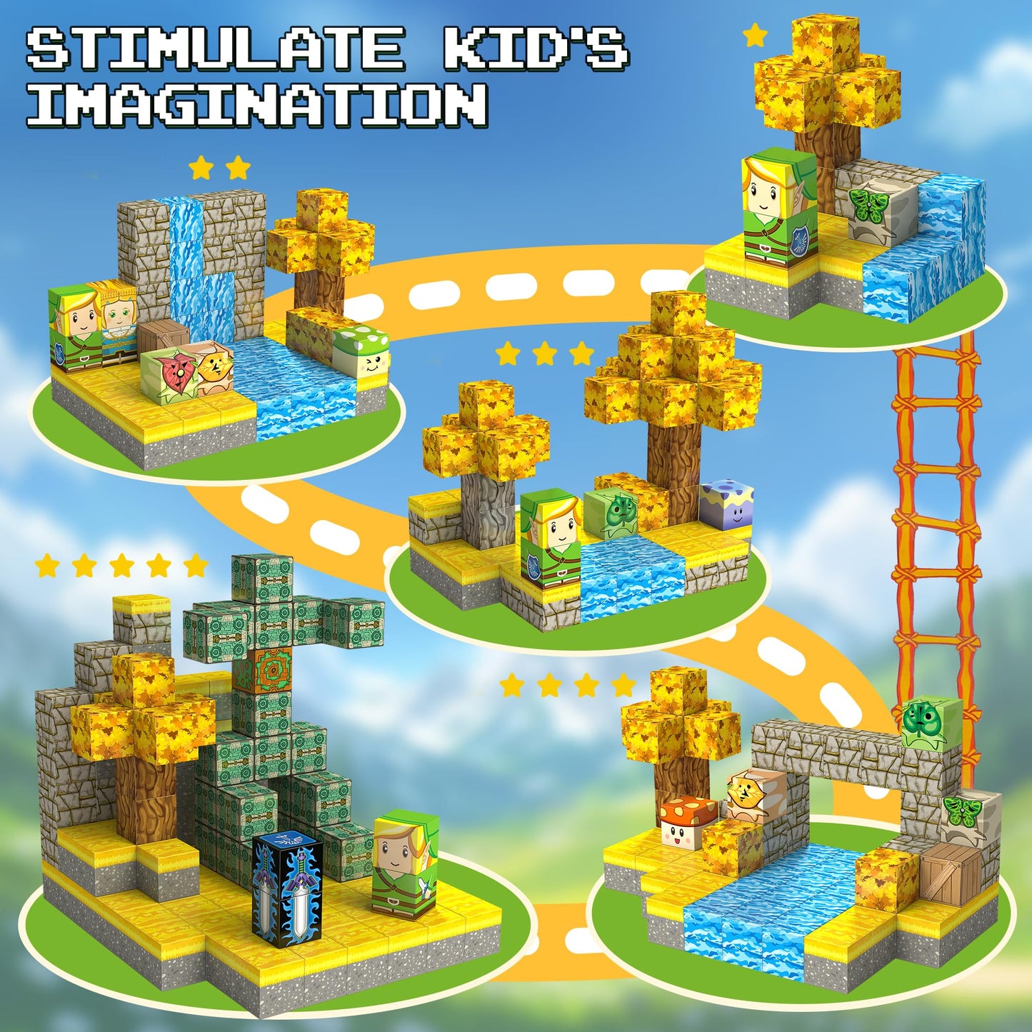 BlockstarterX Magnetic Building Blocks for BOTW Fans – Koroks Magnet Cubes, STEM Toy (100 PCS)