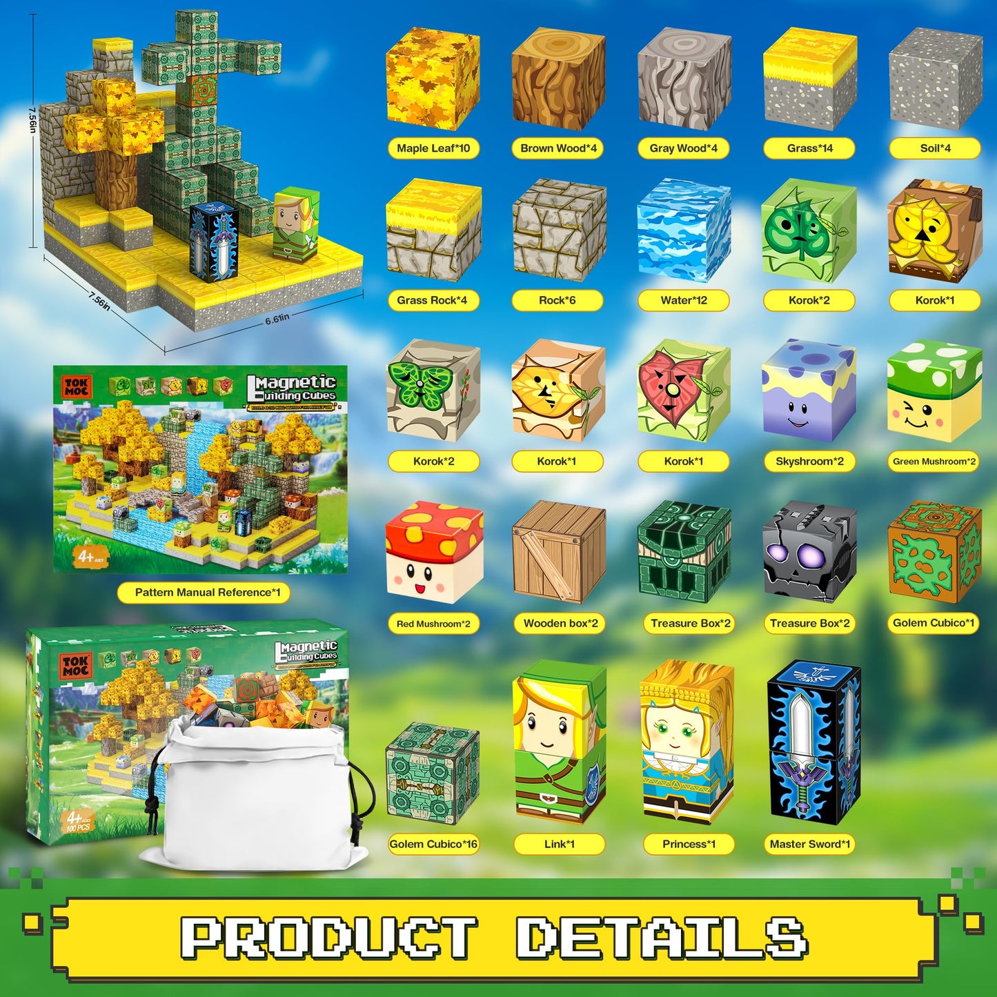 BlockstarterX Magnetic Building Blocks for BOTW Fans – Koroks Magnet Cubes, STEM Toy (100 PCS)