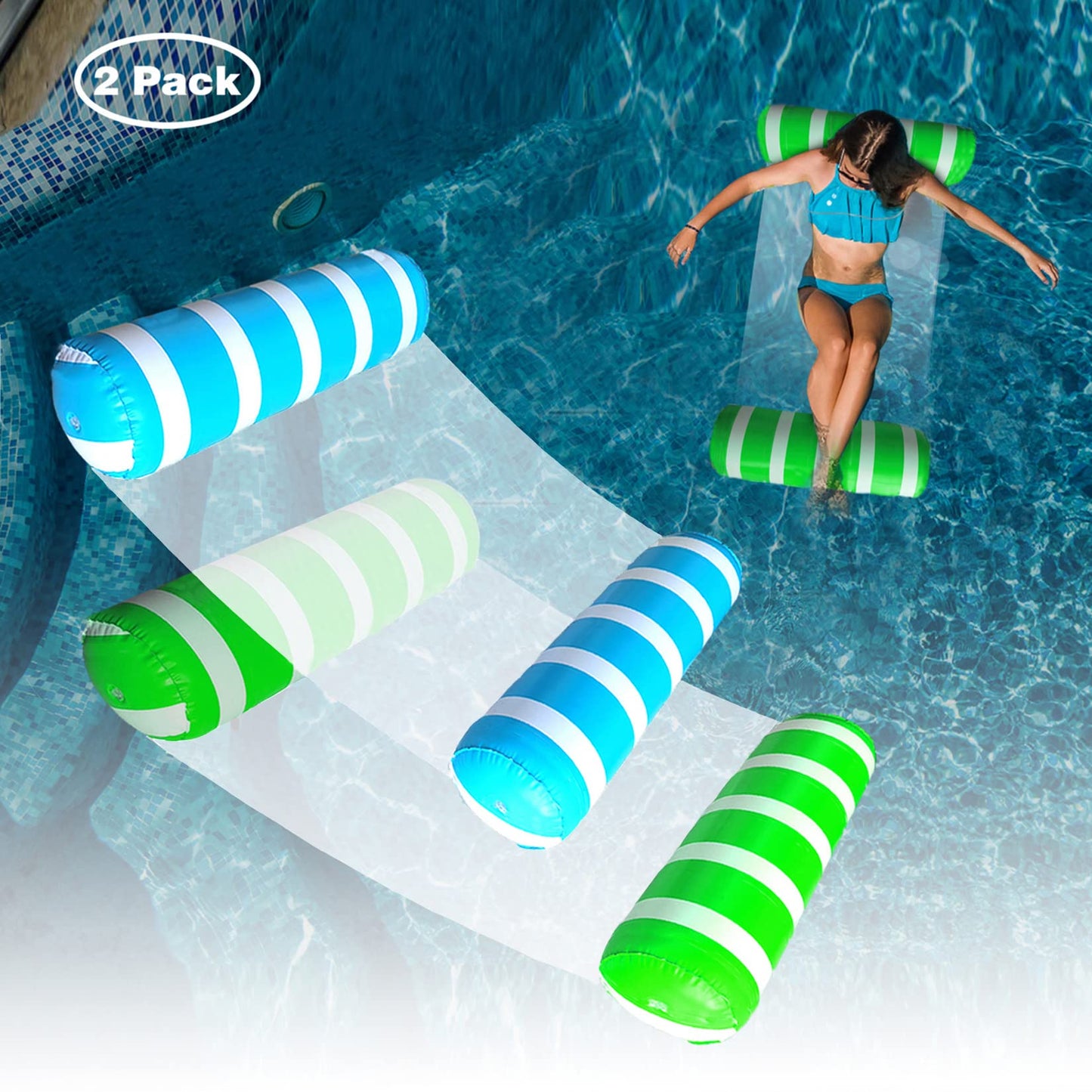 BLOFUN 2 Pack Float Hammock – Pool Lounger, 4-in-1 Water Bed for Adults