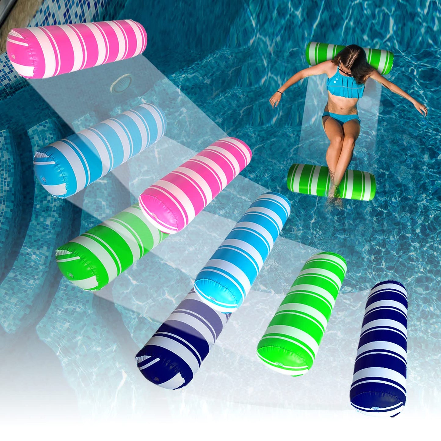 BLOFUN 4-Pack Inflatable Pool Floats – 4-in-1 Water Hammock & Lounge Chair for Adults