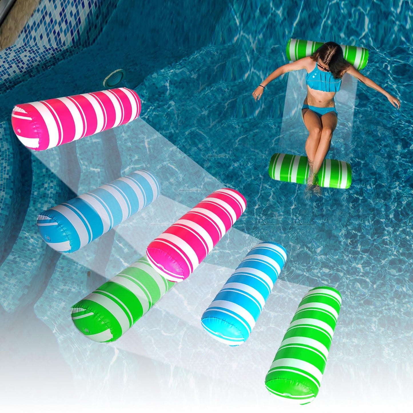 BLOFUN 3 Pack Water Hammock Loungers – 4-in-1 Pool Floats for Adults