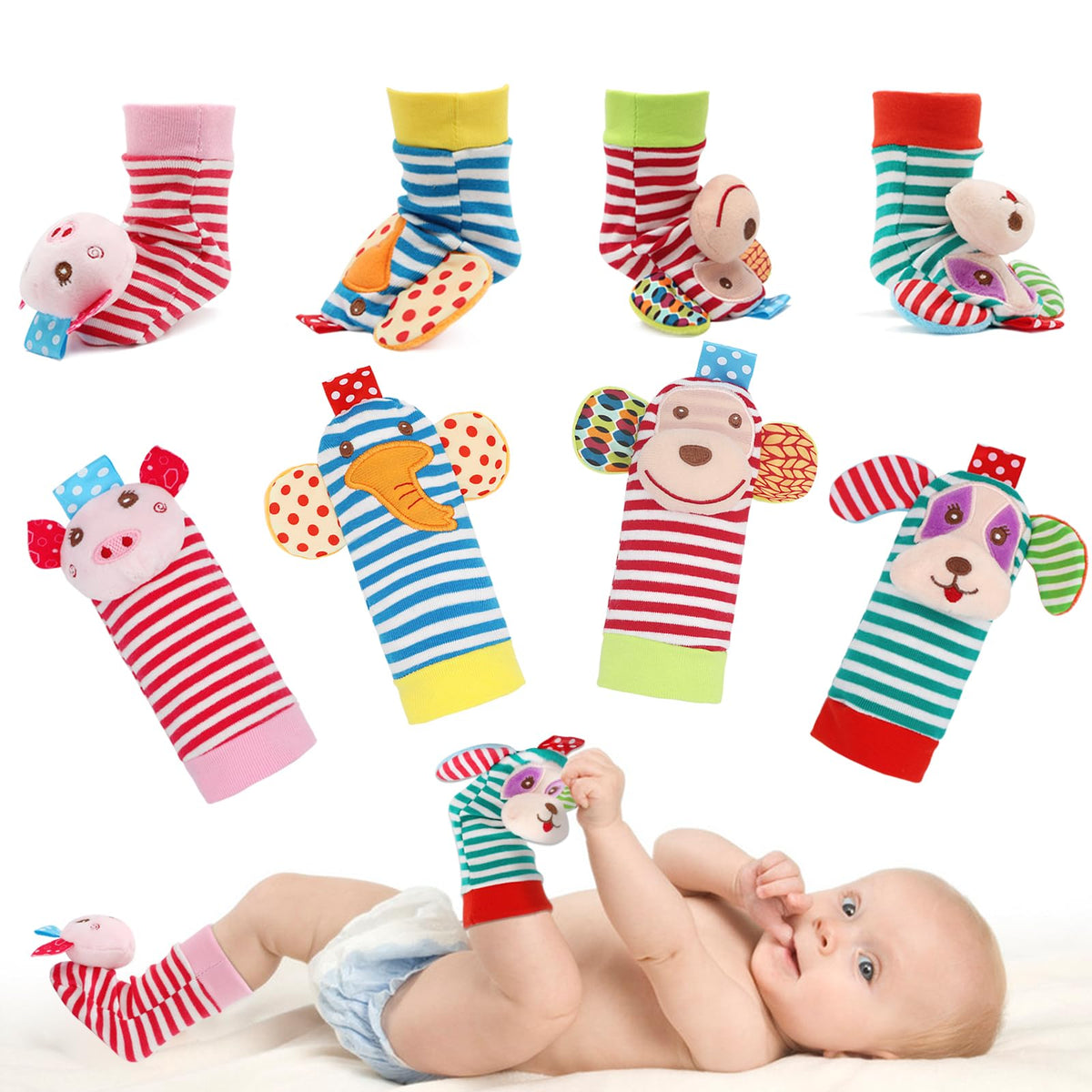 BLOOBLOOMAX Baby Rattle Socks Set | Animal Foot Finder Toys for 0-24 Months