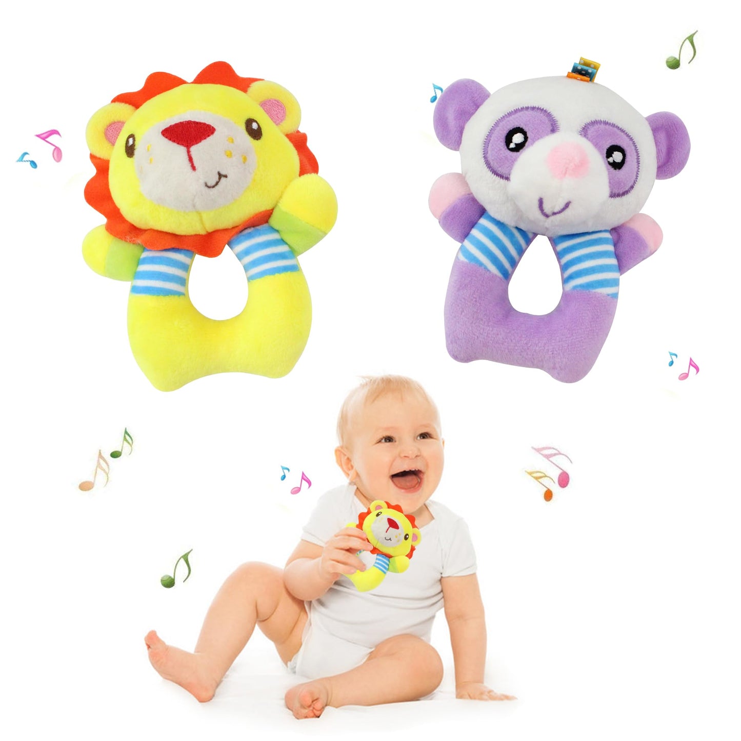 BLOOBLOOMAX Baby Car Seat Toys – 2 Plush Rattle Socks for Newborns